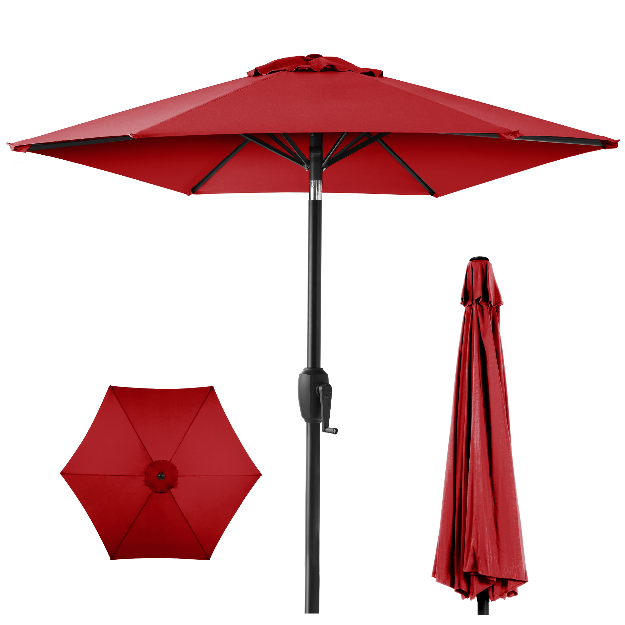 7.5ft Heavy-Duty Outdoor Market Patio Umbrella w/ Push Button Tilt, Easy Crank Lift - Red | Best Choice Products Online