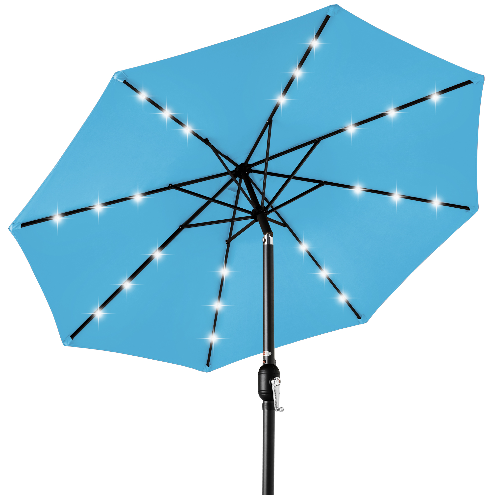 10ft Solar LED Lighted Patio Umbrella w/ Tilt Adjustment, UV-Resistant Fabric - Light Blue - Best Choice Products Online
