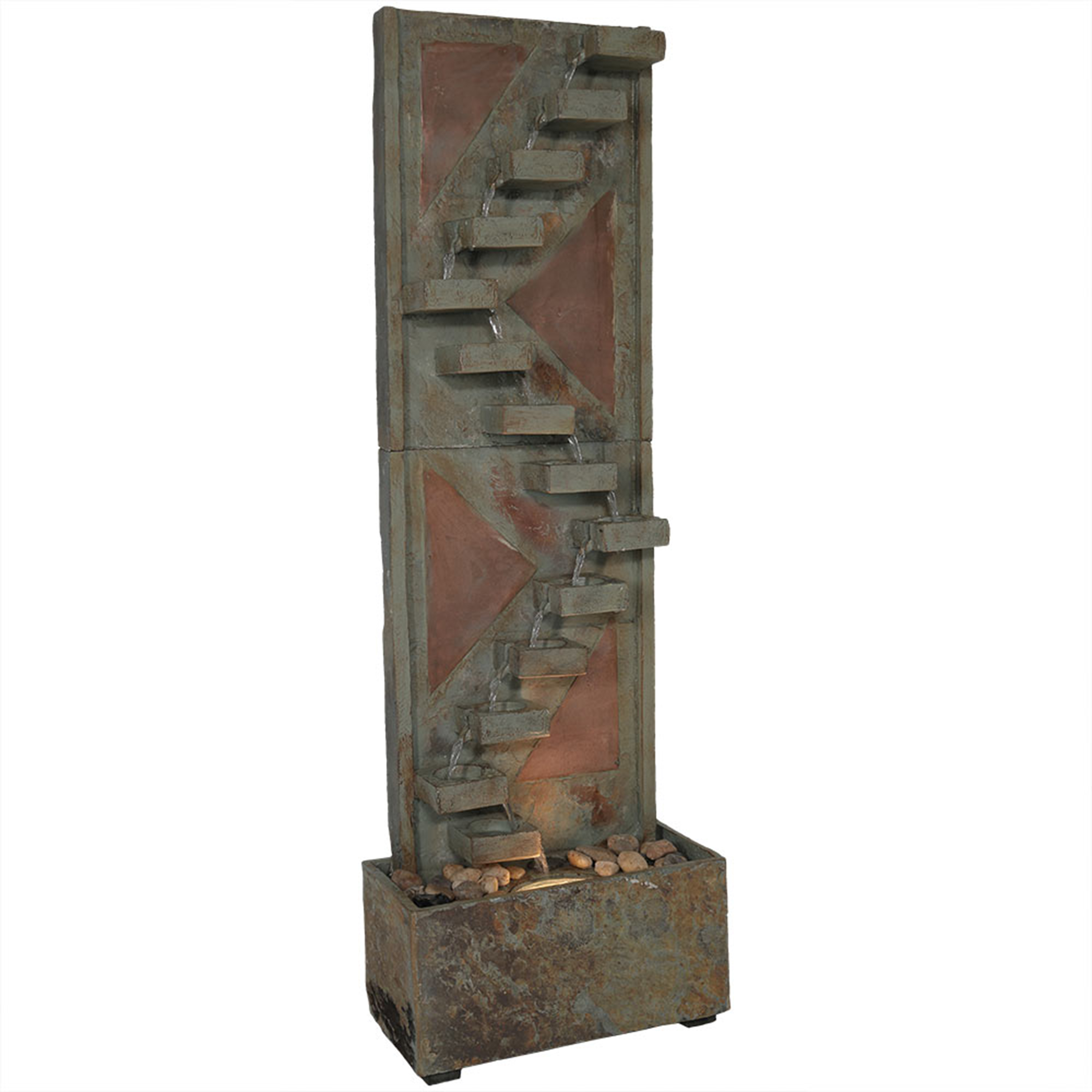 Sunnydaze Slate Staircase Water Fountain with Copper & LED Spotlight - 48-Inch