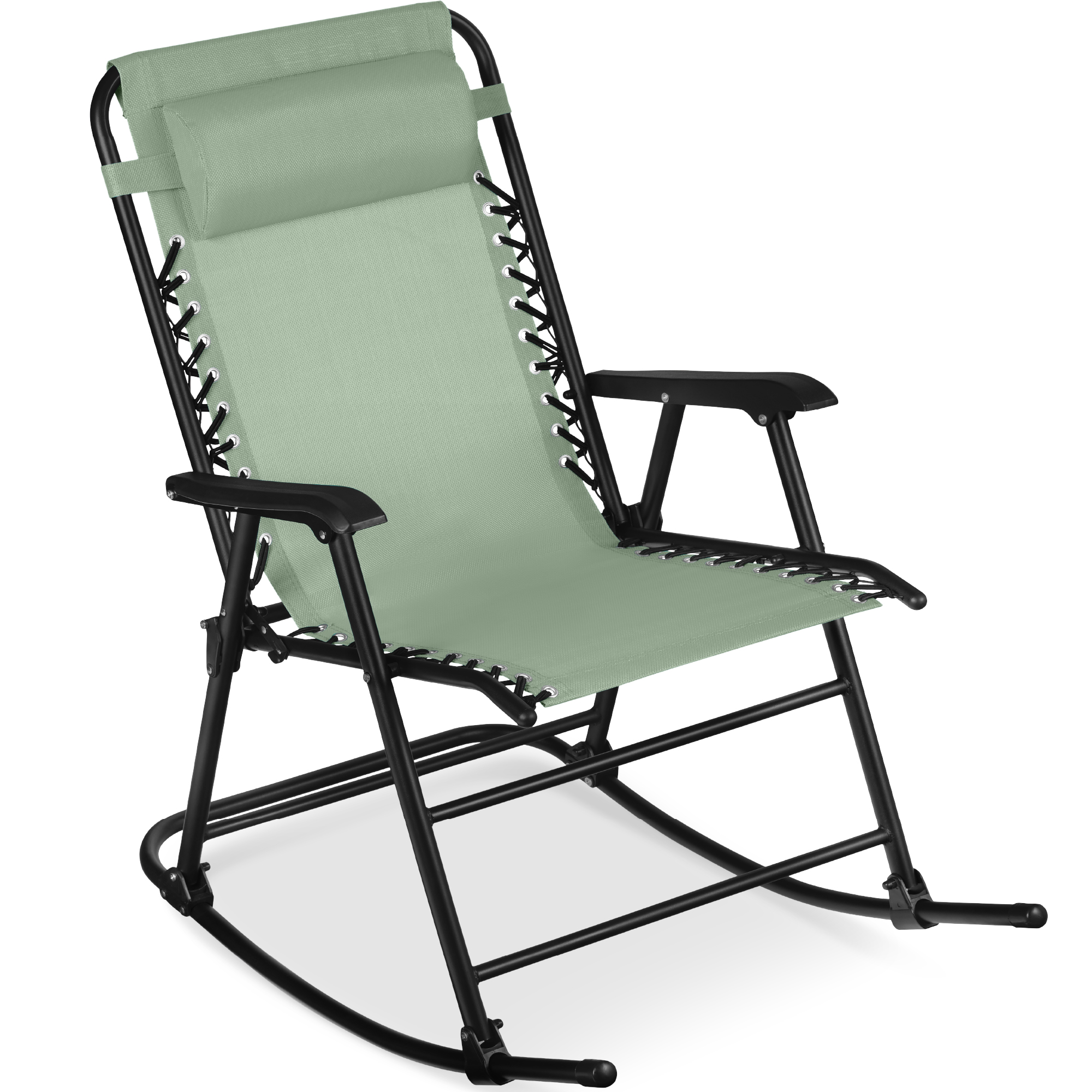 Folding Outdoor Zero Gravity Rocking Lounge Chair w/ Headrest Pillow - Sage Green - Best Choice Products Online