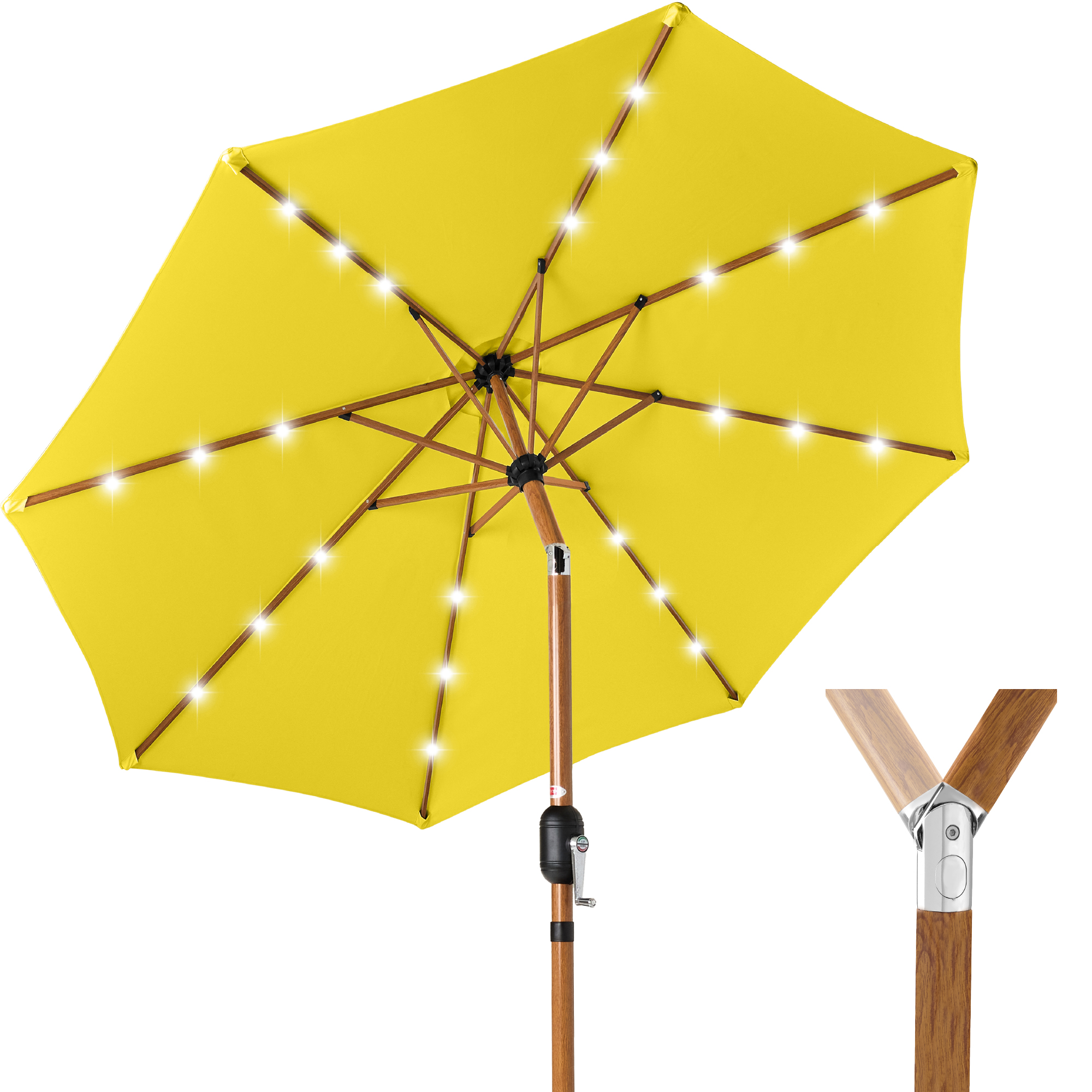 Best Choice Products 10ft Solar LED Lighted Outdoor Woodgrain Pattern Steel Market Patio Umbrella - Yellow