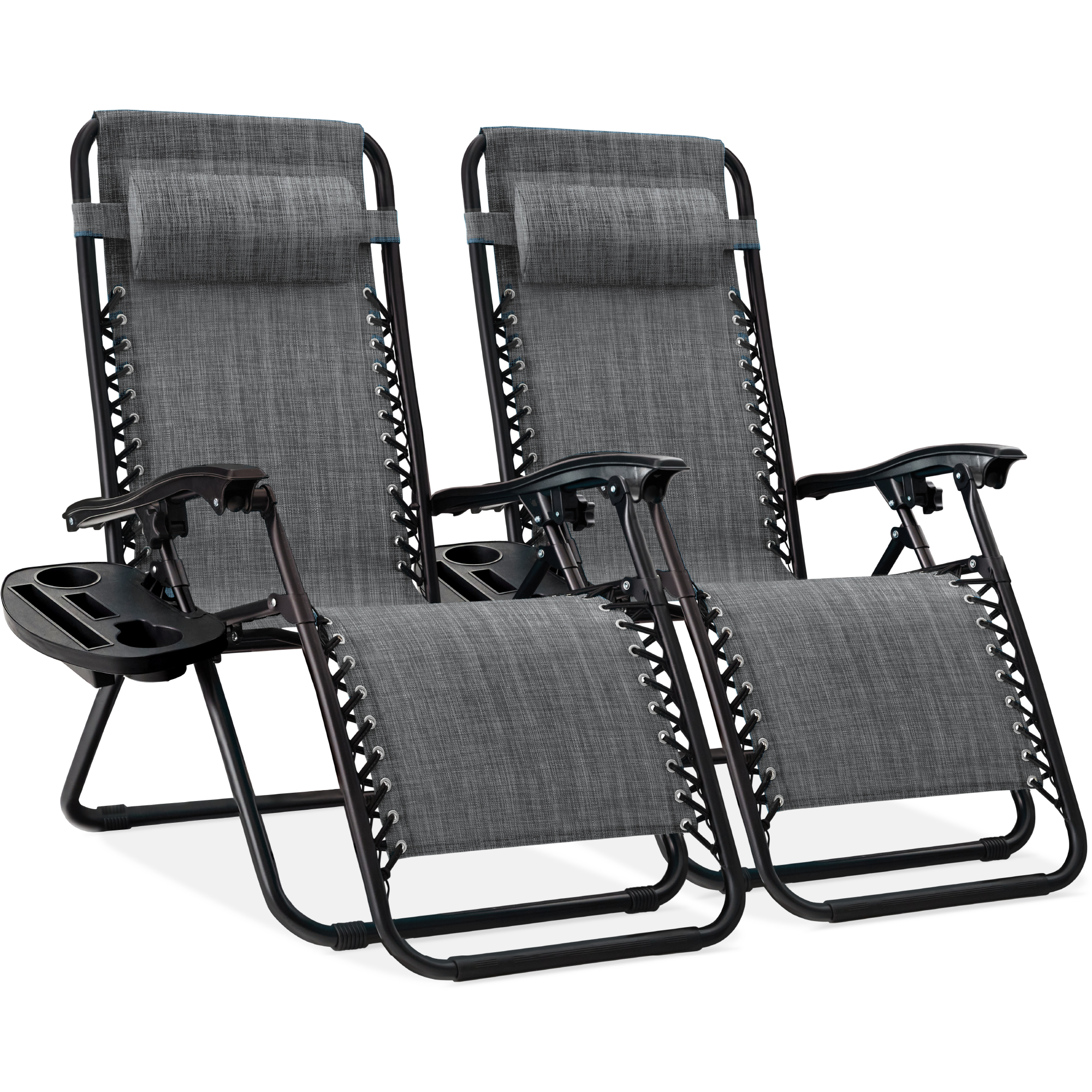 2-Pack Zero Gravity Chairs, Adjustable Lounge Recliners For Patio & Pool w/ Cup Holders - Gray - Best Choice Products Online