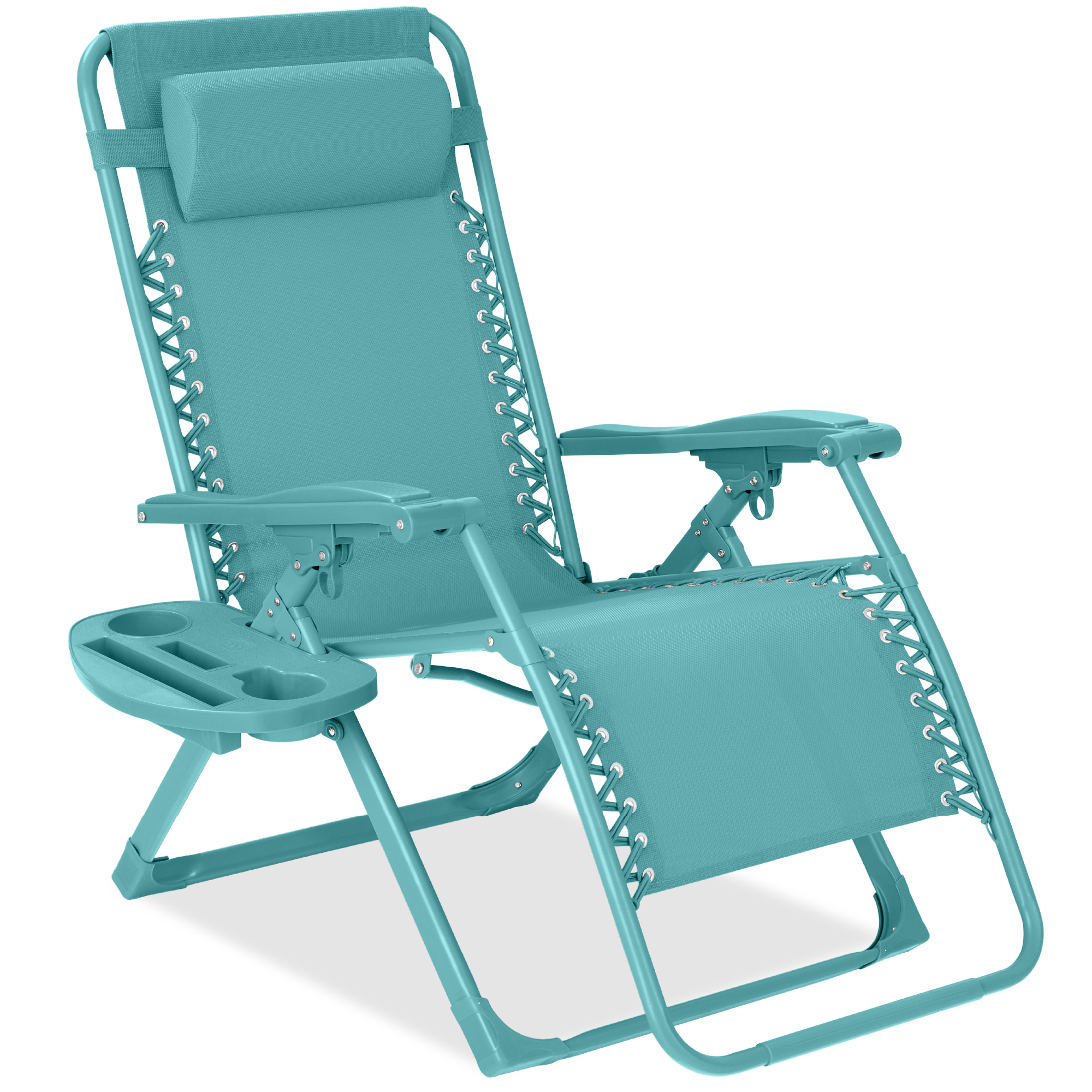 Zero Gravity Chair, Folding Patio Recliner w/ Side Tray, Headrest - Caribbean - Best Choice Products Online