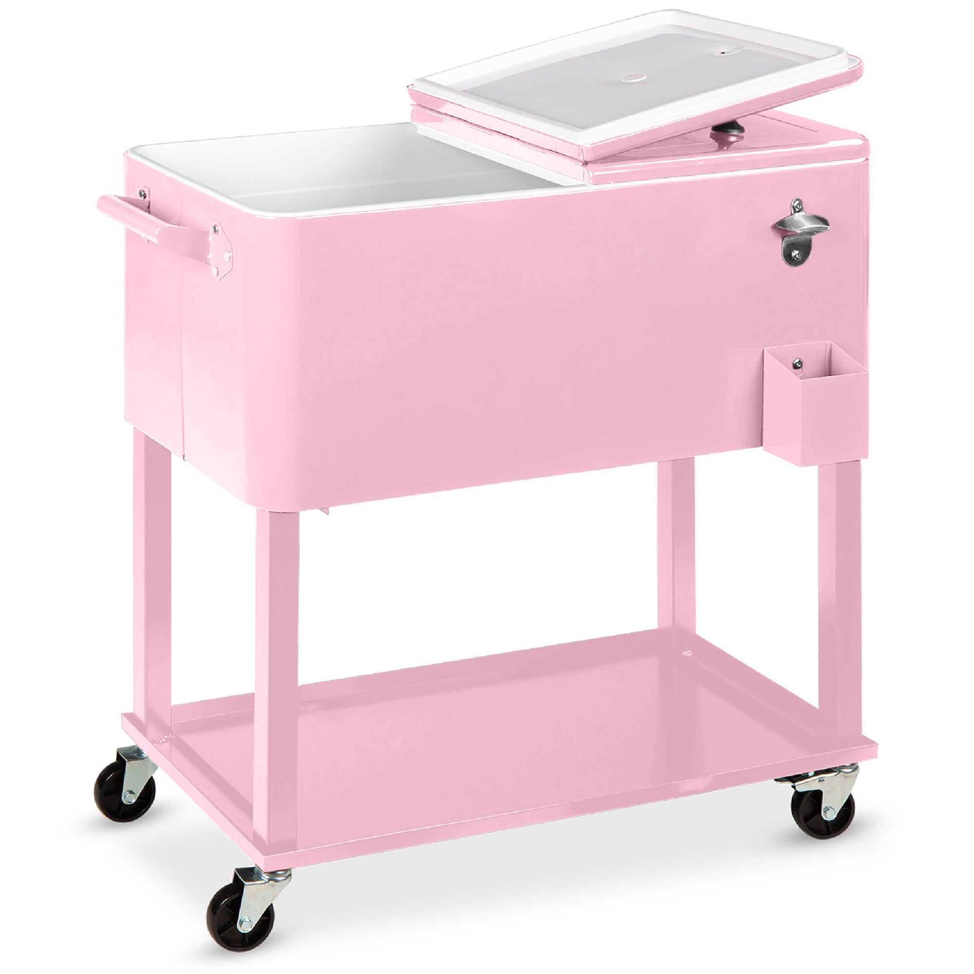 80qt Steel Rolling Cooler Cart w/ Bottle Opener, Catch Tray, Drain Plug, Locking Wheels - Pink - Best Choice Products Online