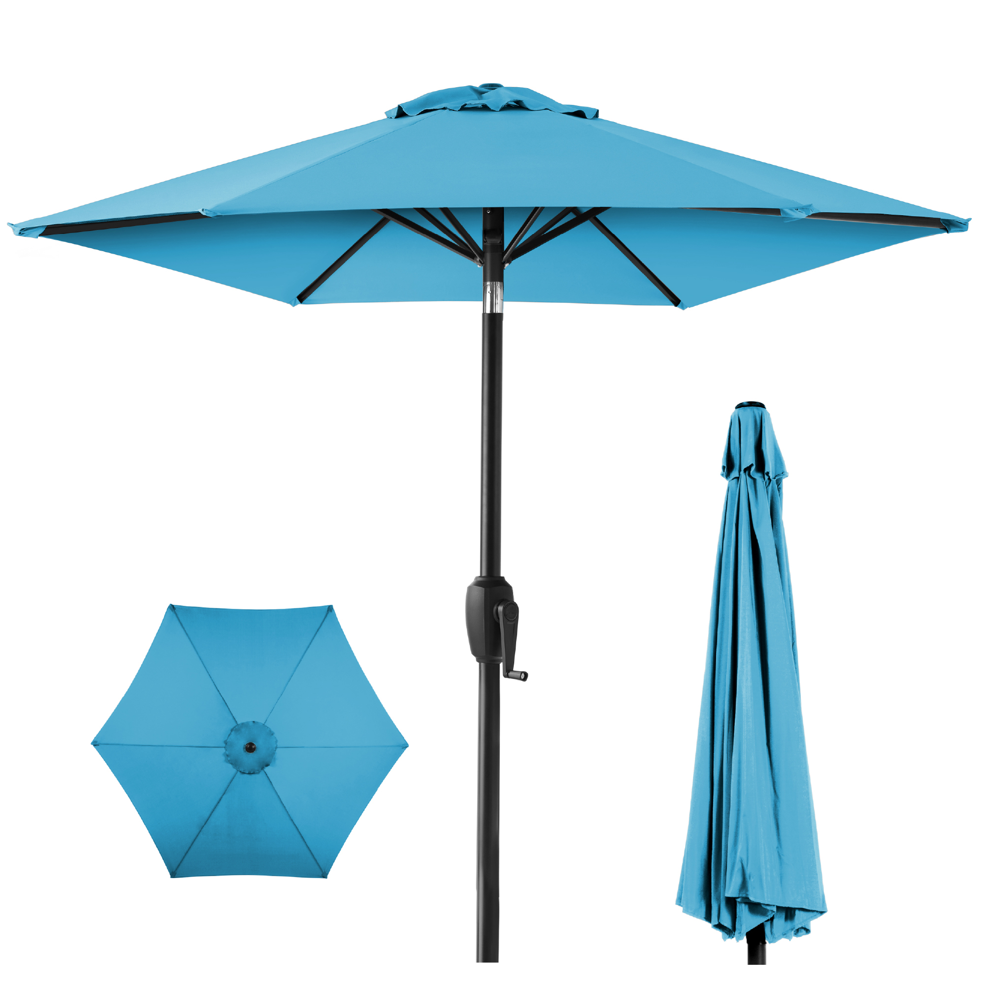 7.5ft Heavy-Duty Outdoor Market Patio Umbrella w/ Push Button Tilt, Easy Crank Lift - Sky Blue | Best Choice Products Online