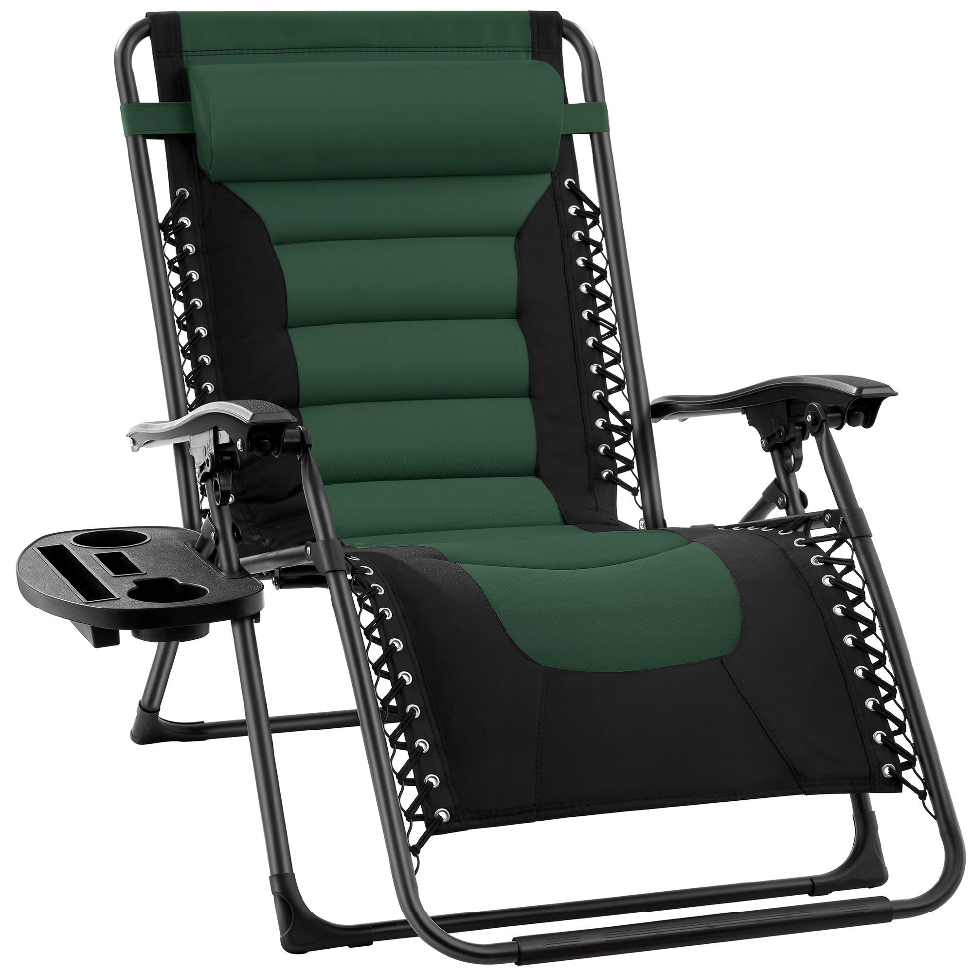 Oversized Padded Zero Gravity Chair, Folding Outdoor Patio Recliner w/ Headrest, Side Tray - Forest Green - Best Choice Products Online