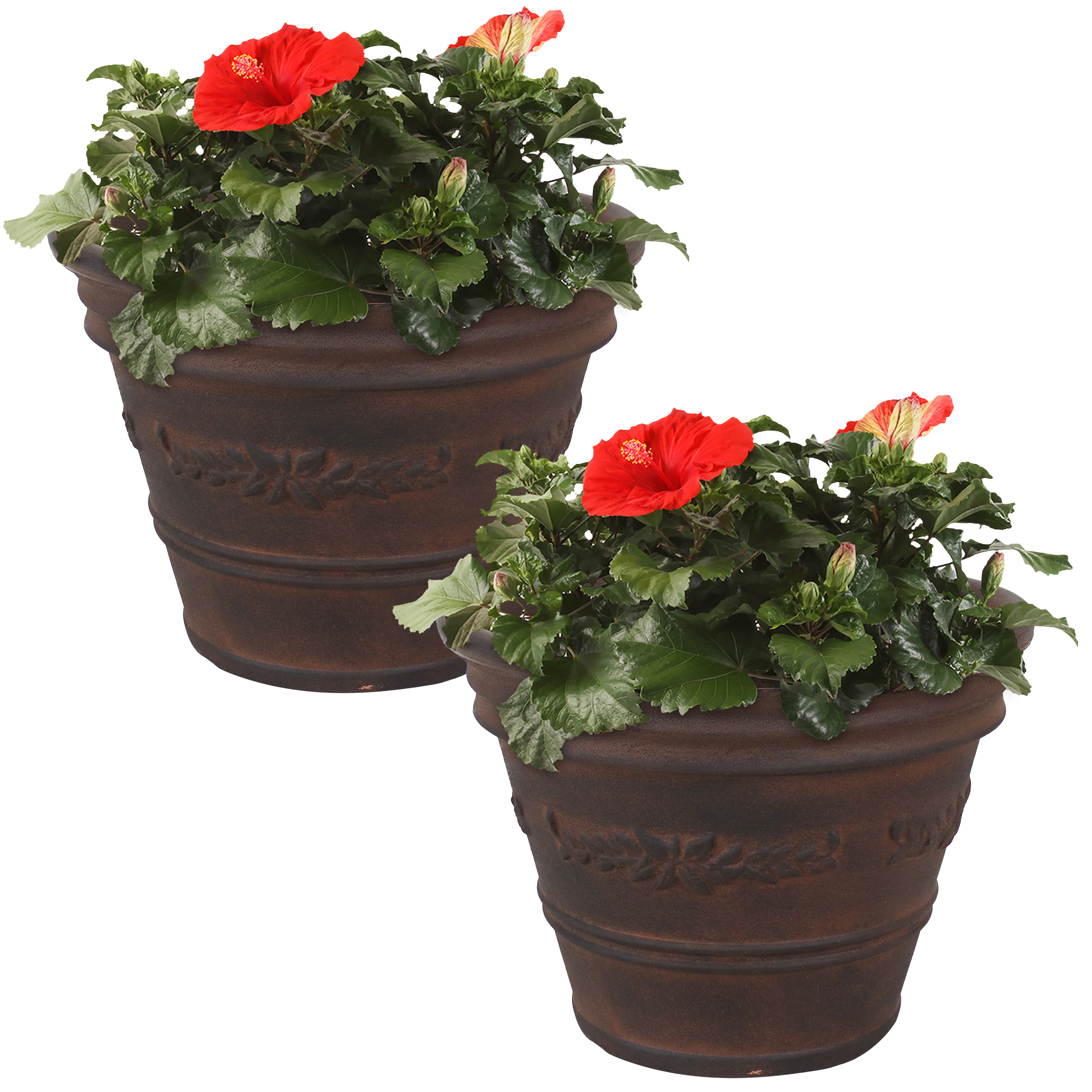 Sunnydaze Laurel Outdoor Flower Pot Planter - Rust - 13-Inch - 2-Pack