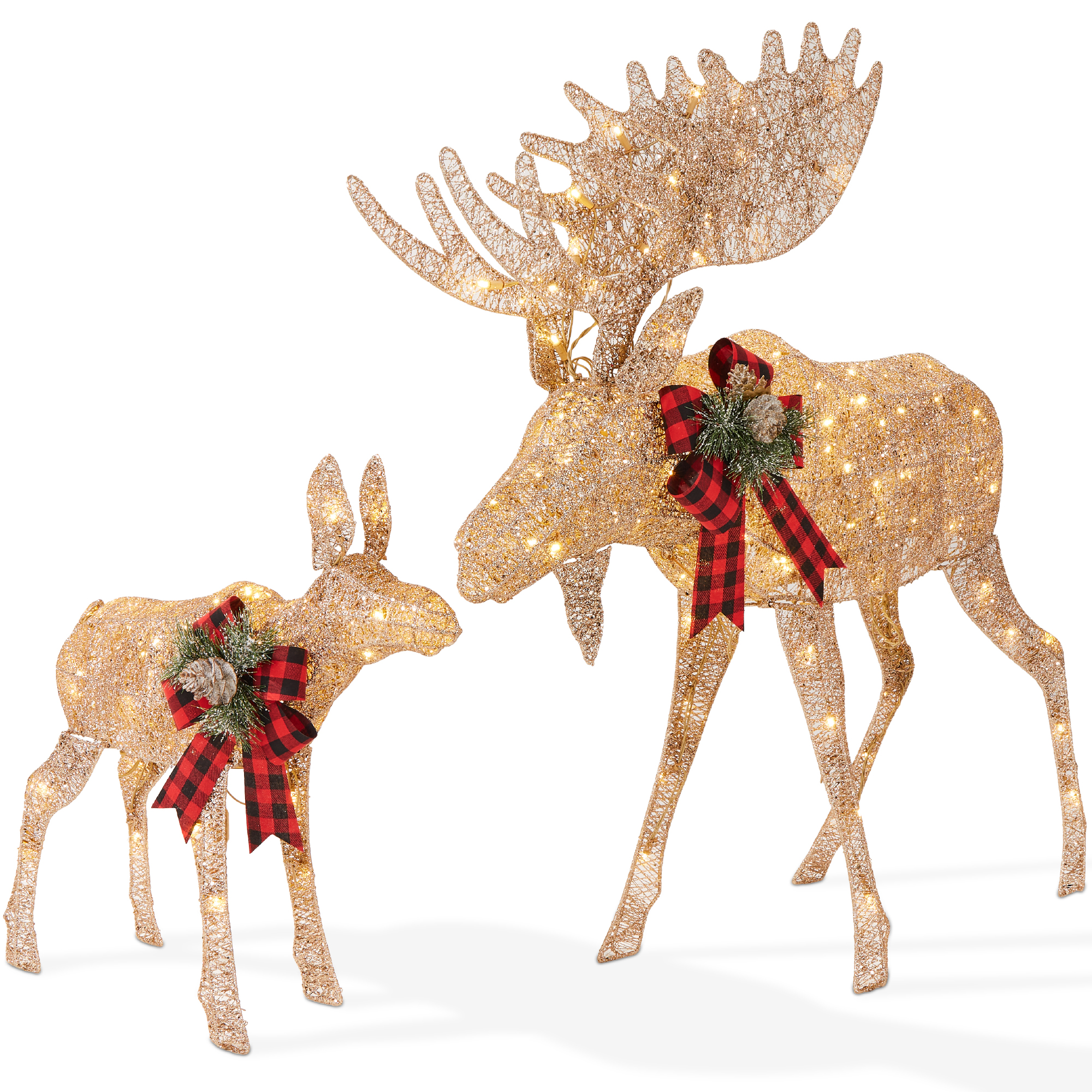 5ft 2-Piece Moose Family Lighted Christmas Yard Décor Set w/ 370 LED Lights, Zip Ties - Gold - Best Choice Products Online