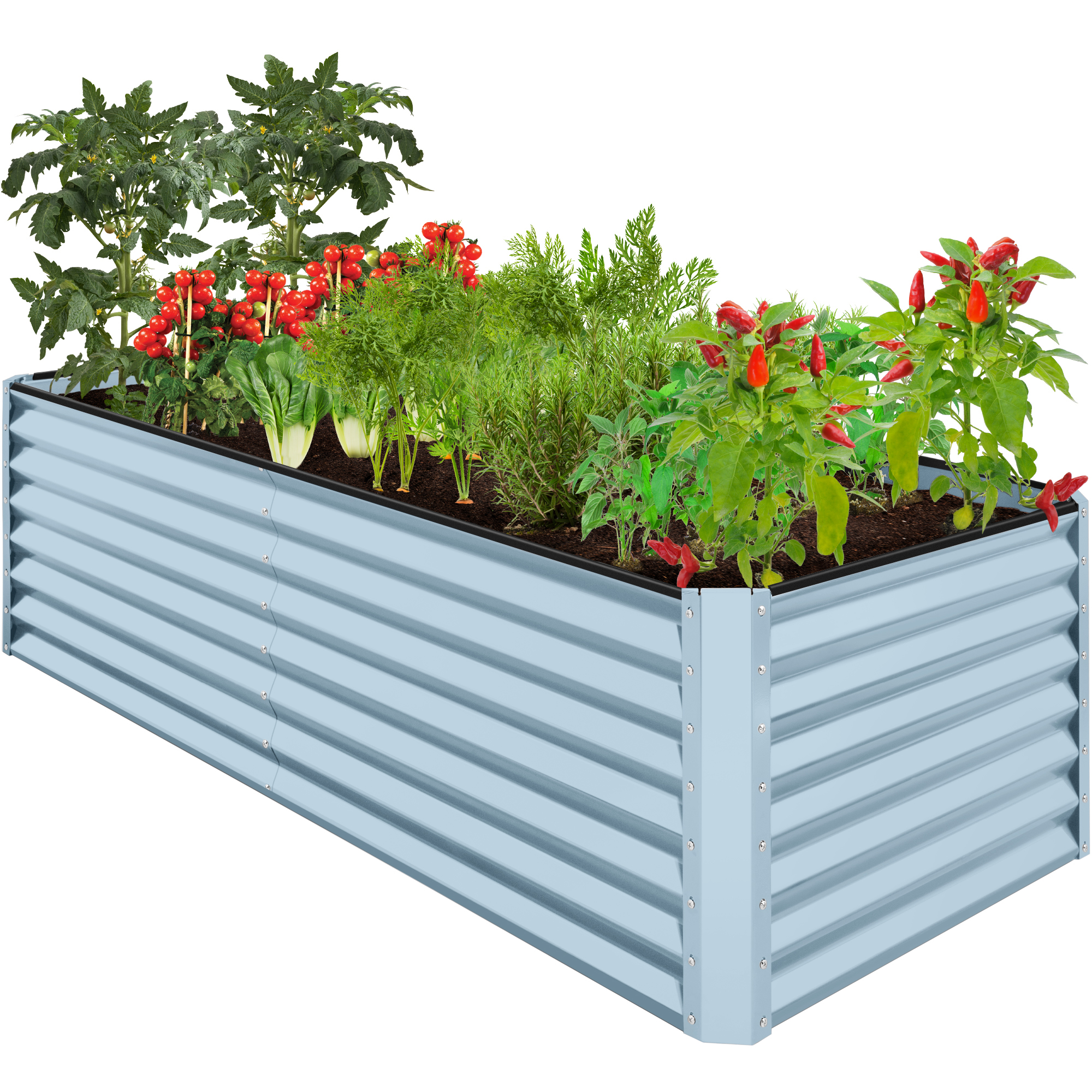 8x4x2ft Raised Metal Garden Bed Outdoor Planter Box For Vegetables, Flowers, Herbs, Succulents, 8x4x2ft - Mist Blue - Best Choice Products Online