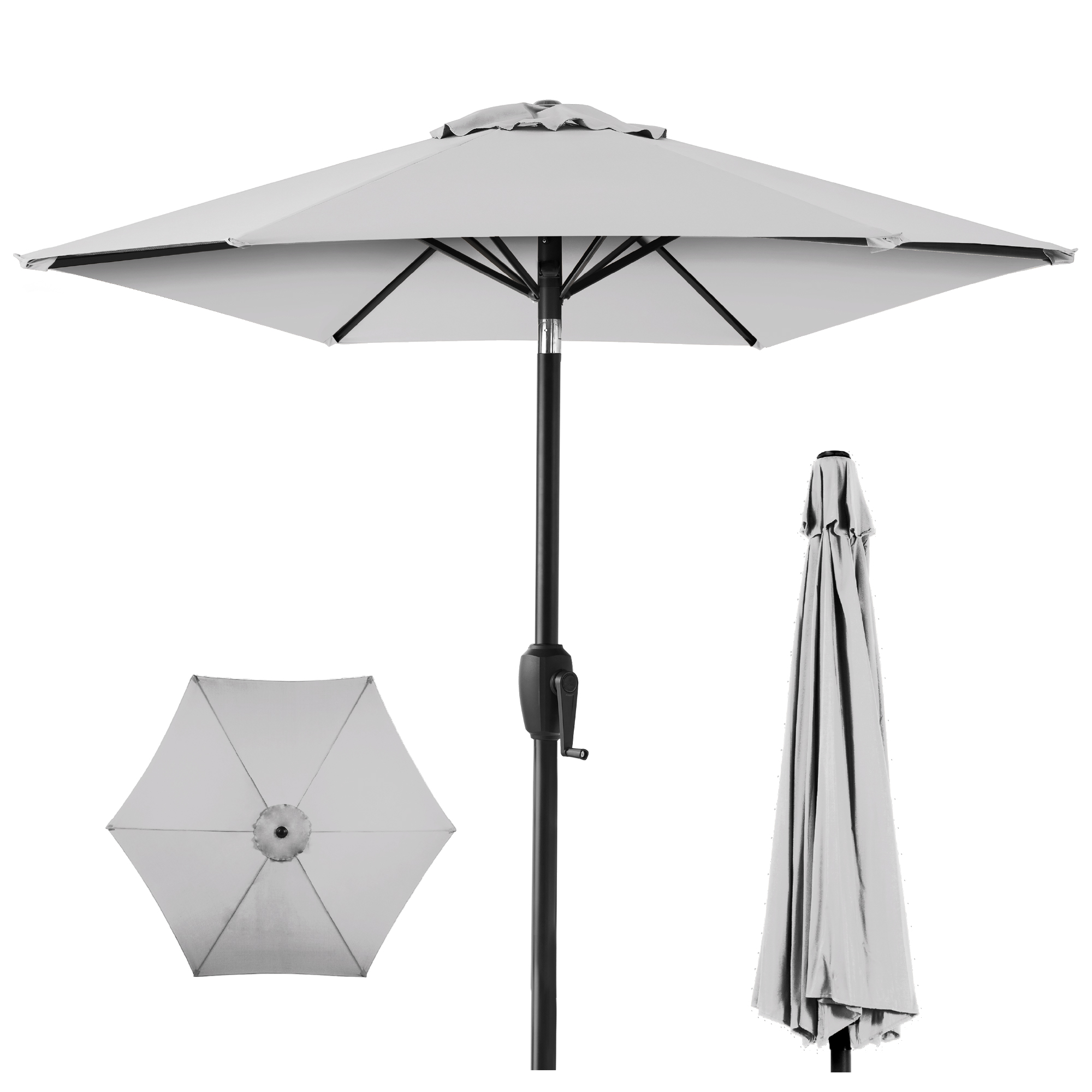7.5ft Heavy-Duty Outdoor Market Patio Umbrella w/ Push Button Tilt, Easy Crank Lift - Fog Gray | Best Choice Products Online