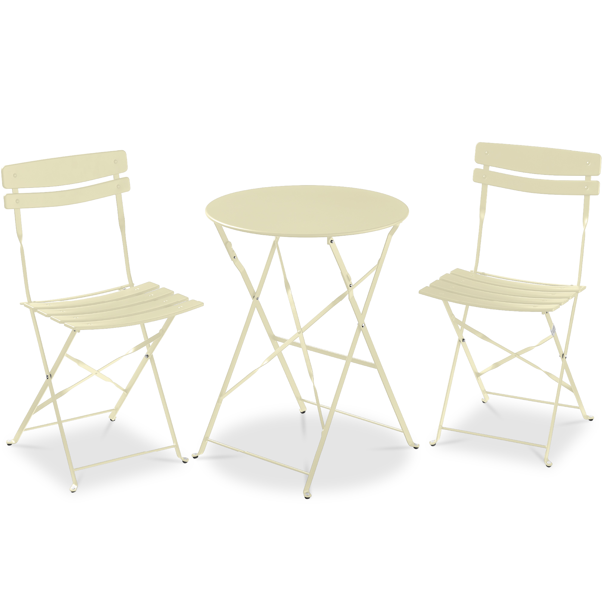 3-Piece Bistro Set, Folding Patio Furniture w/ 2 Chairs & Table - Cream - Best Choice Products Online