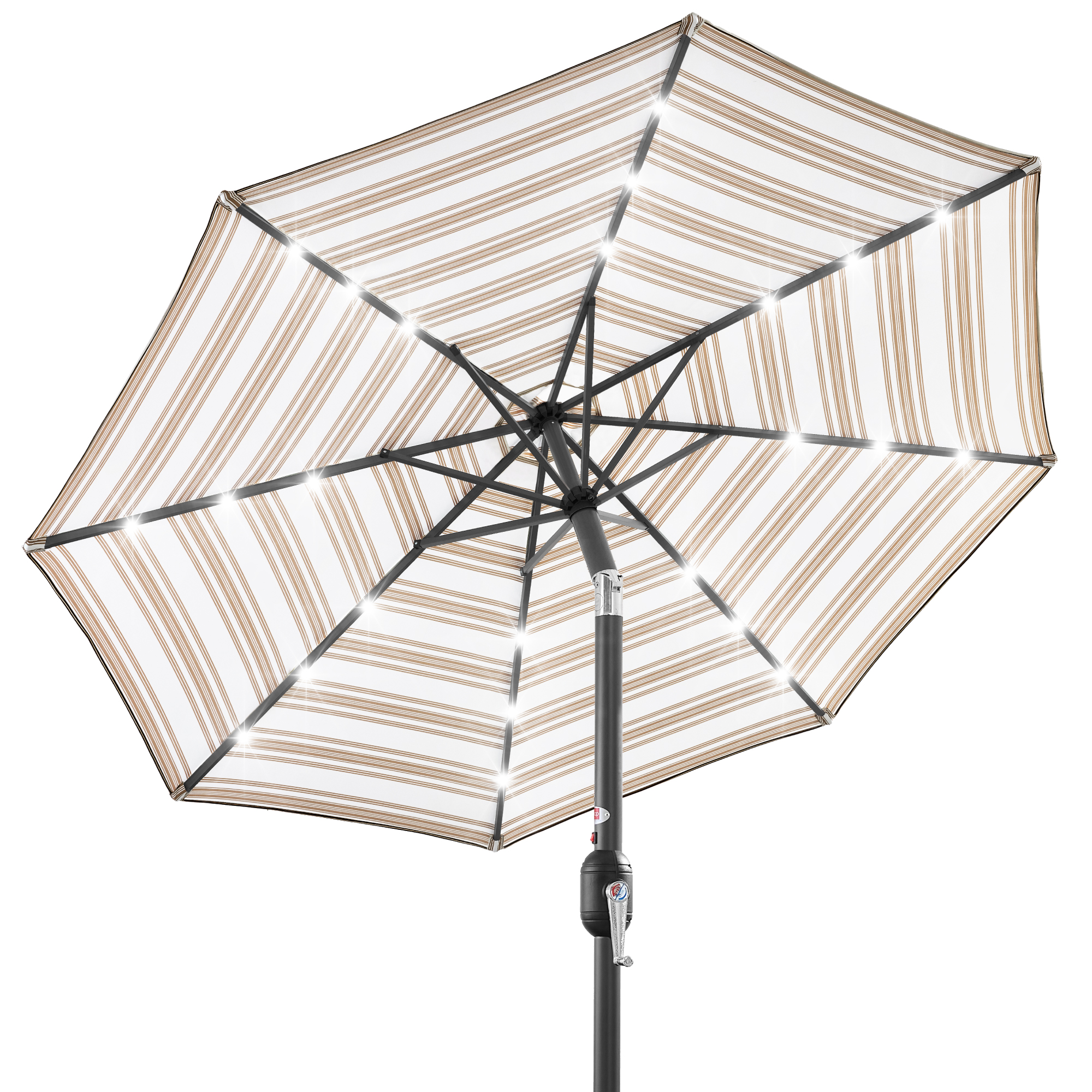10ft Solar LED Lighted Patio Umbrella w/ Tilt Adjustment, UV-Resistant Fabric - Striped Tan - Best Choice Products Online