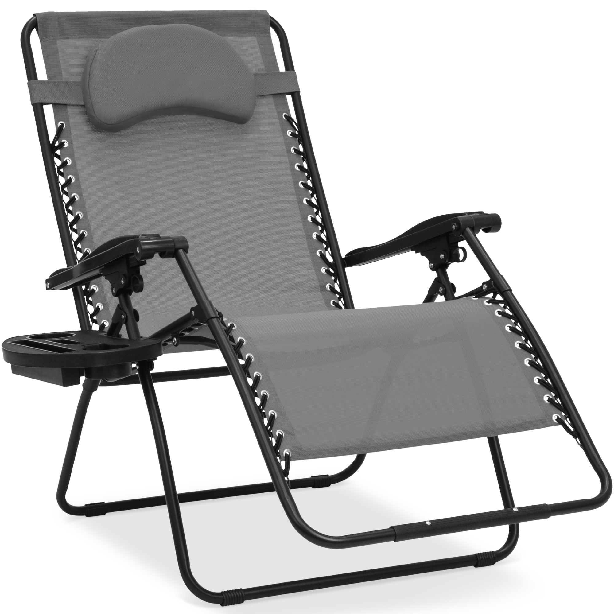Oversized Zero Gravity Chair w/ Pillow, Cupholder, Folding Outdoor Lounge Recliner For Patio & Pool - Ice Gray - Best Choice Products Online