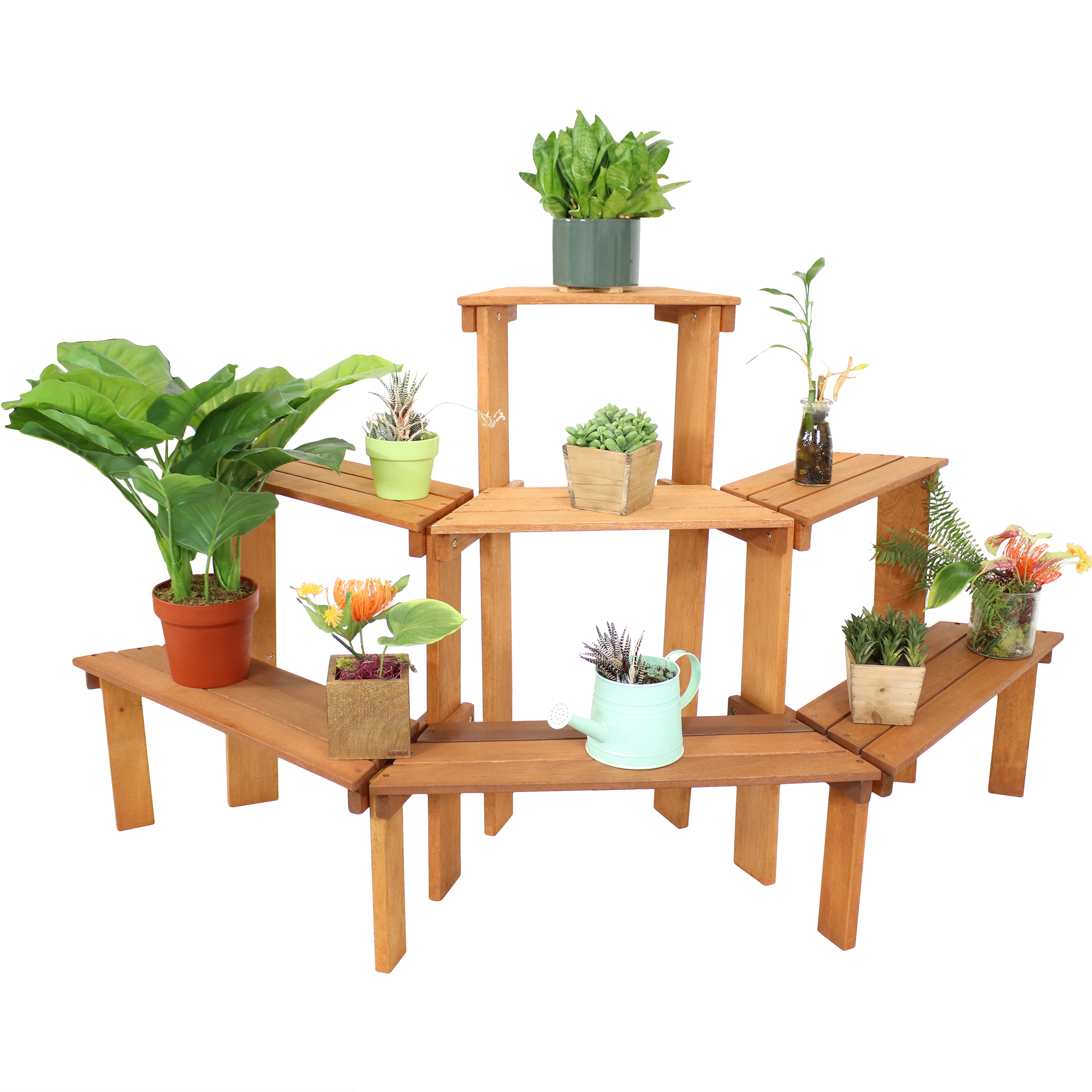 Sunnydaze 3-Tier Meranti Wood Plant Stand with Teak Oil Finish - 5.75 Feet