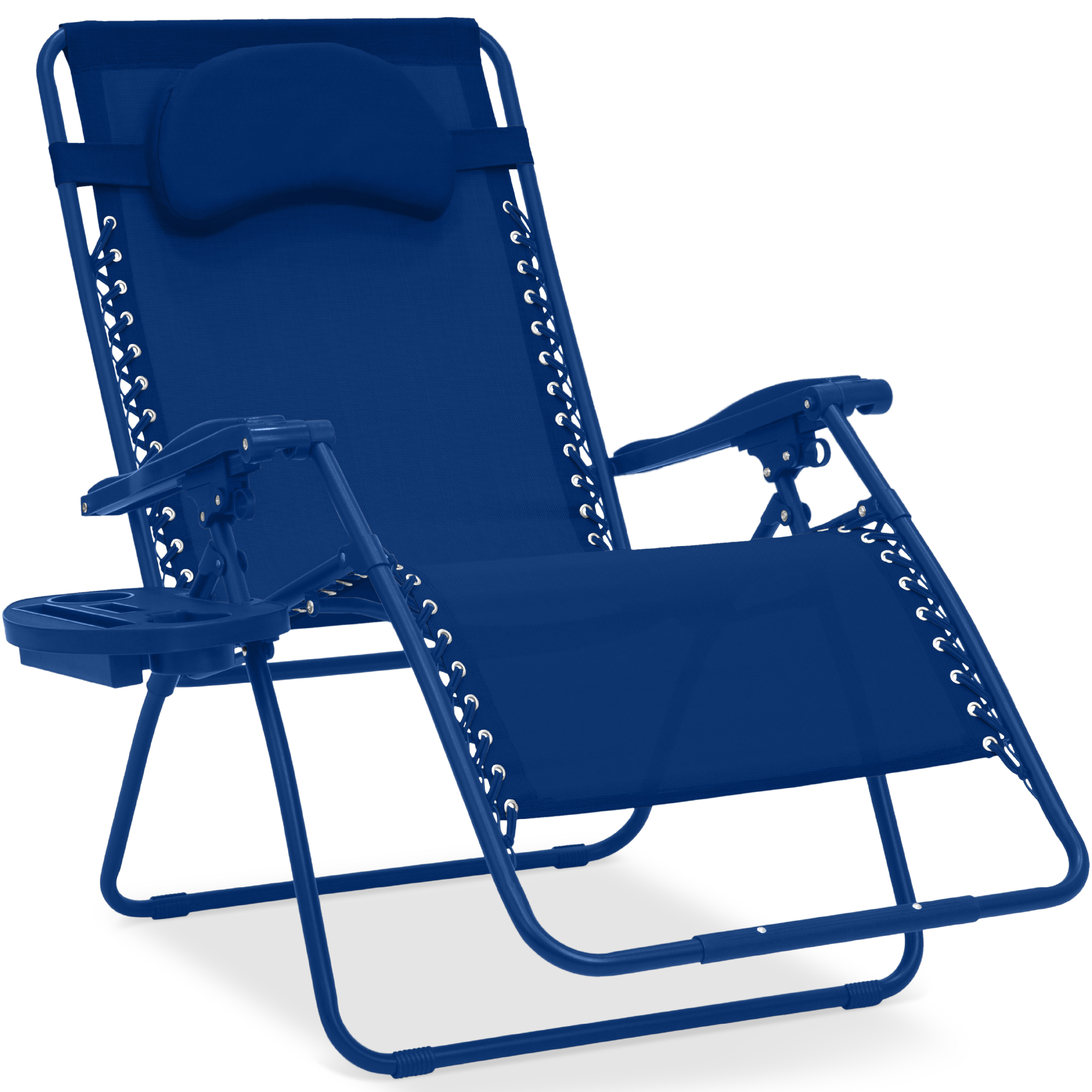 Oversized Zero Gravity Chair w/ Pillow, Cupholder, Folding Outdoor Lounge Recliner For Patio & Pool - Marine - Best Choice Products Online