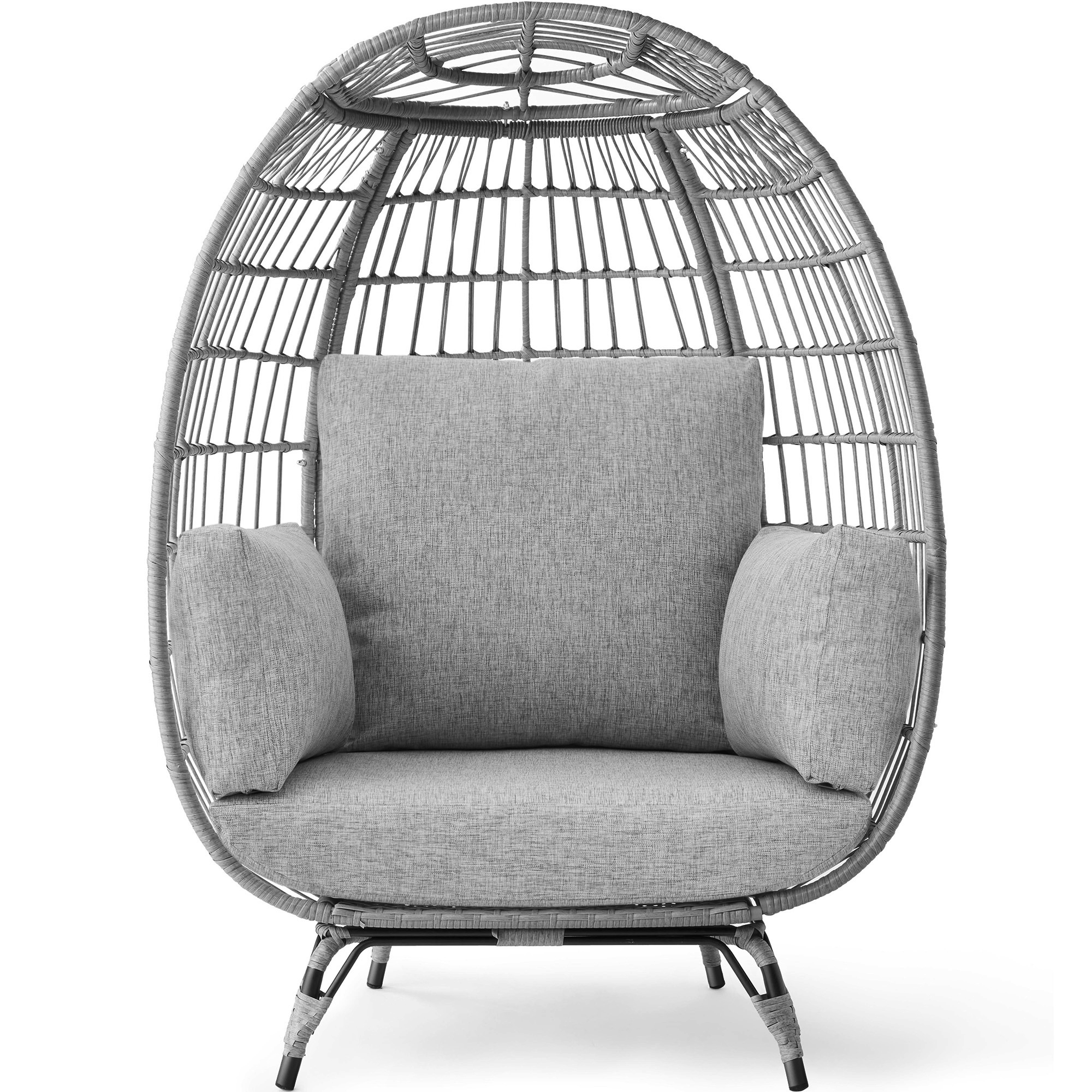 Wicker Egg Chair Oversized Indoor Outdoor Patio Lounger w/ Steel Frame, 440lb Capacity - Gray/Heather Gray - Best Choice Products Online