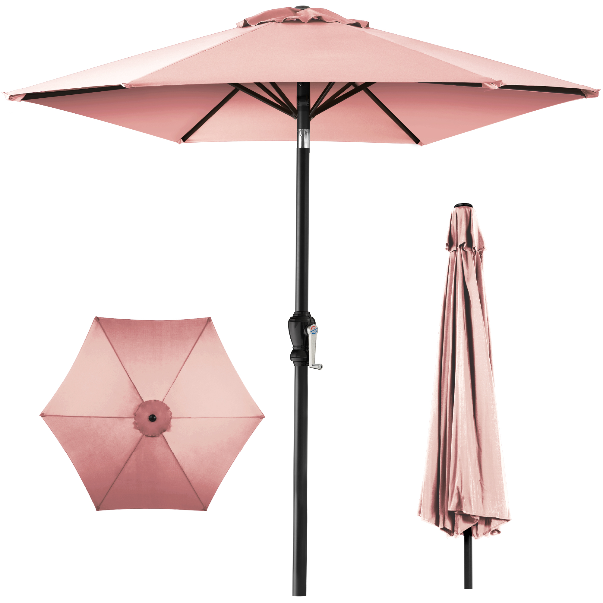 10ft Outdoor Steel Market Patio Umbrella w/ Crank, Tilt Push Button, 6 Ribs - Rose Quartz - Best Choice Products Online