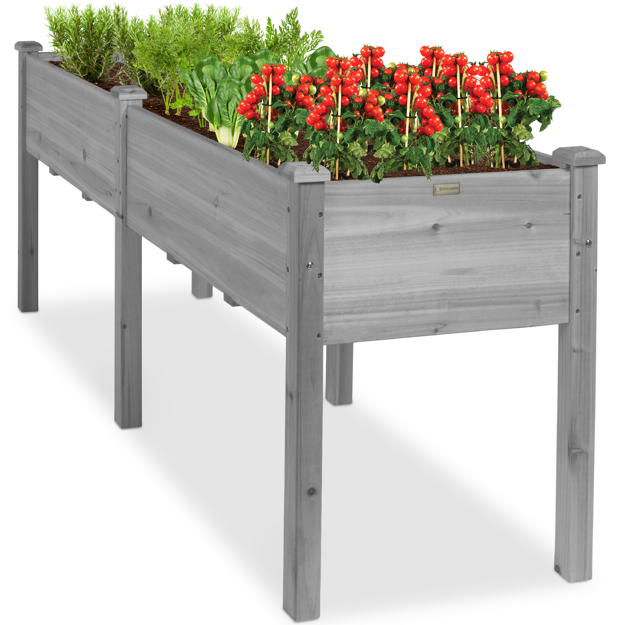 Elevated Raised Garden Bed Wood Planter Box Stand For Backyard, Garden, Patio w/ Divider Panel, 72x23x30in - Gray - Best Choice Products Online