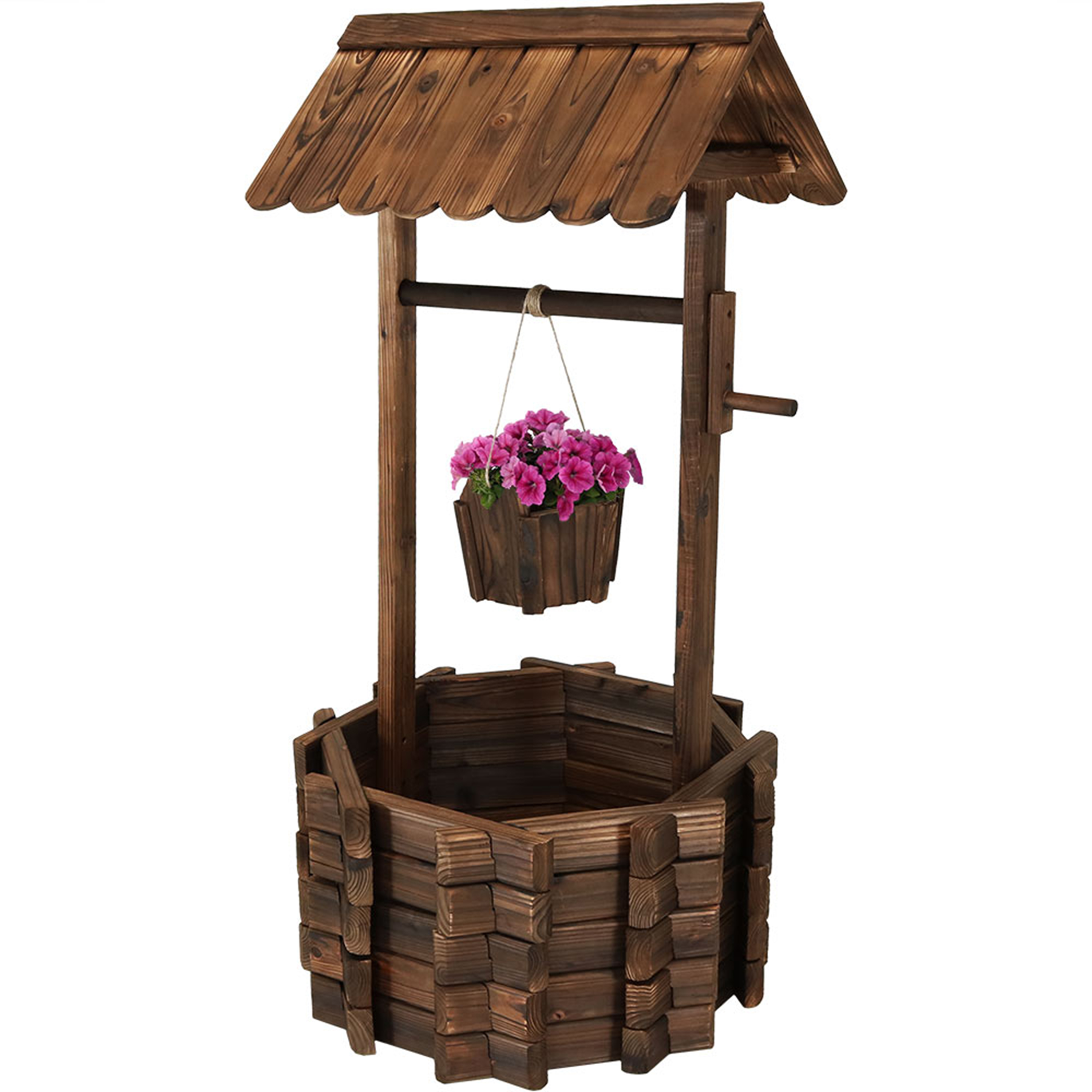 Sunnydaze 2-Tier Wooden Wishing Well Garden Planter