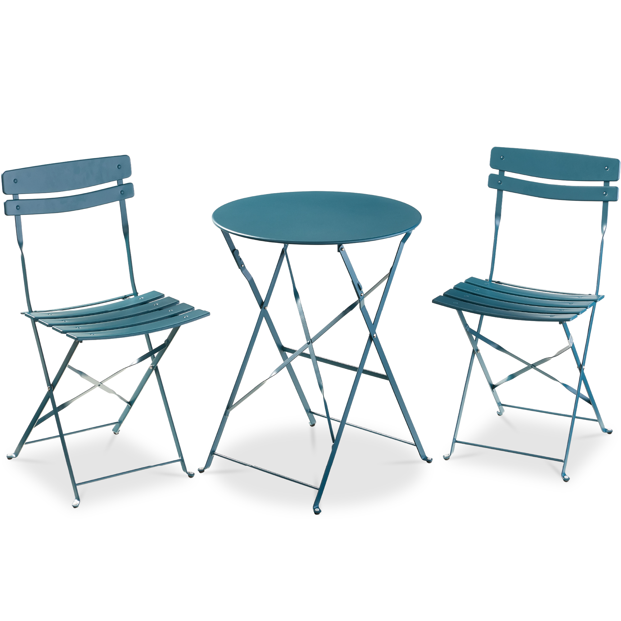 3-Piece Bistro Set, Folding Patio Furniture w/ 2 Chairs & Table - Peacock Blue - Best Choice Products Online