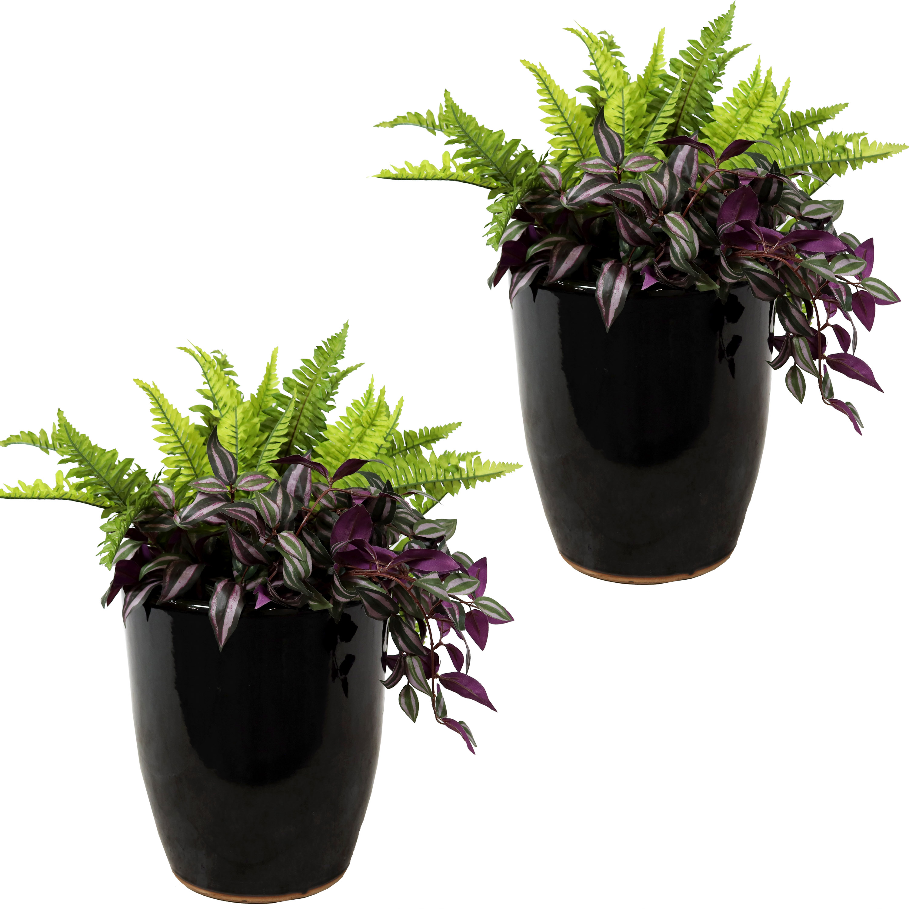 2 Captivating Vista Ceramic Indoor/Outdoor Planters - 11-Inch - Obsidian