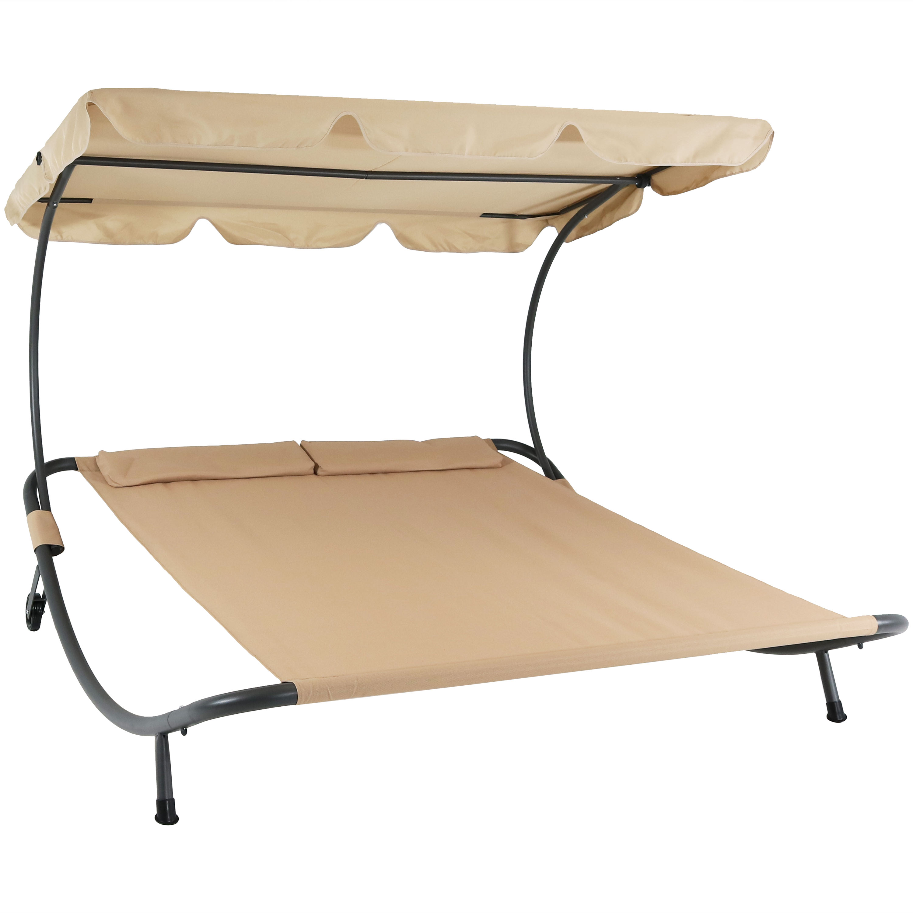 Sunnydaze Double Modern Outdoor Bed with Canopy and Pillows - Beige