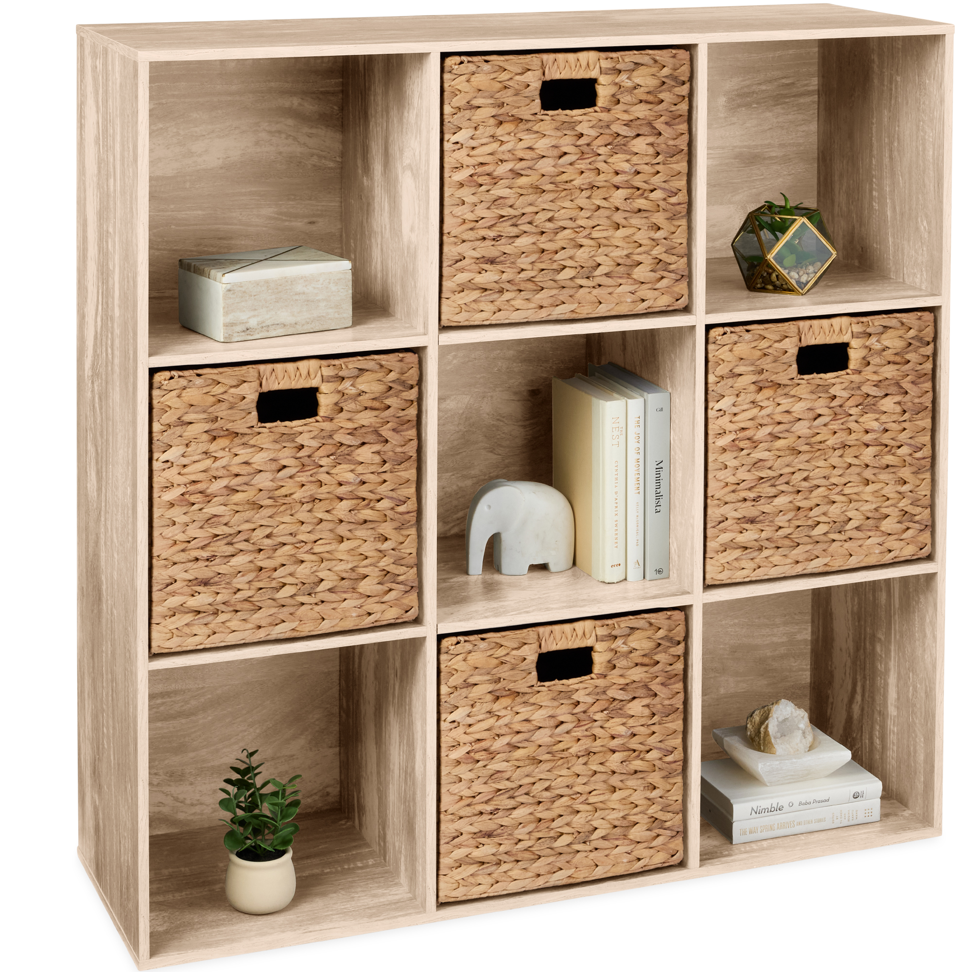 9-Cube Bookshelf, Display Storage System, Organizer w/ Removable Back Panels - Light Oak - Best Choice Products Online