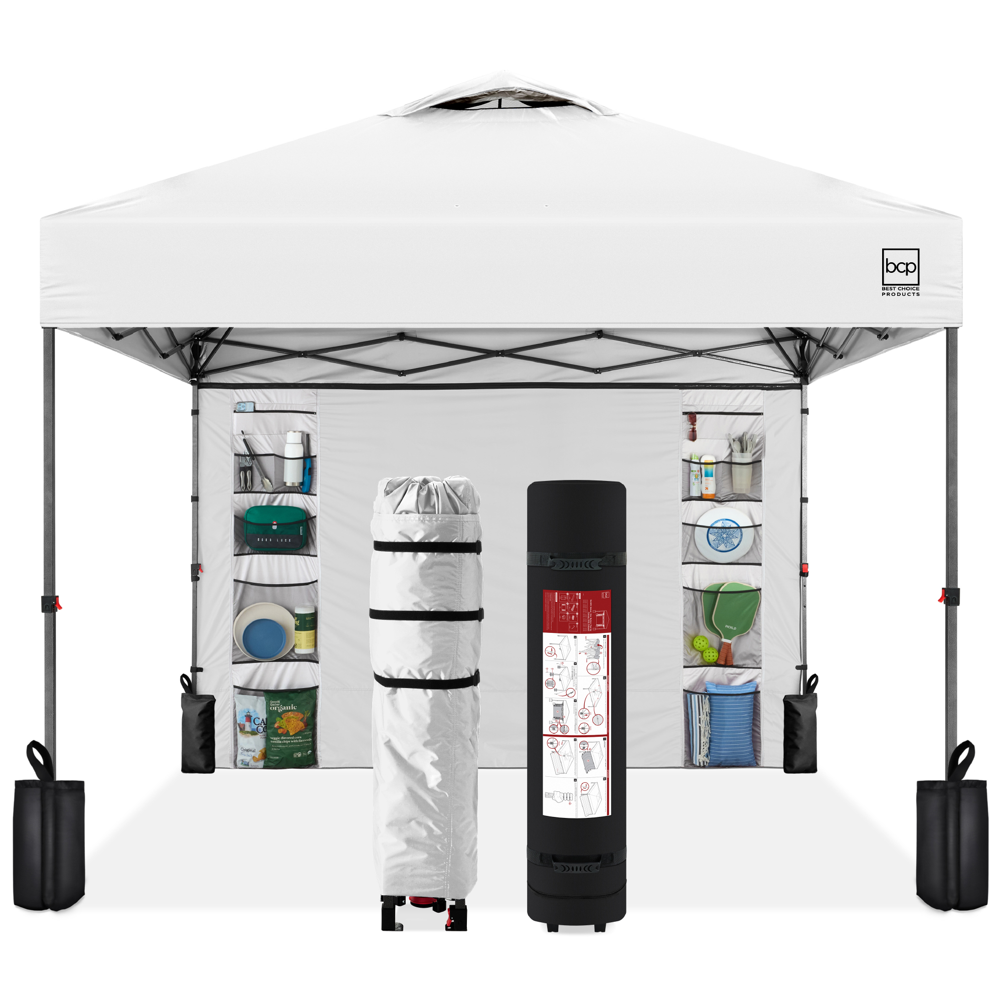 10x10ft Easy Setup Pop Up Canopy, Portable Tent w/ Side Wall, 1-Button Push, Case - White - Best Choice Products Online