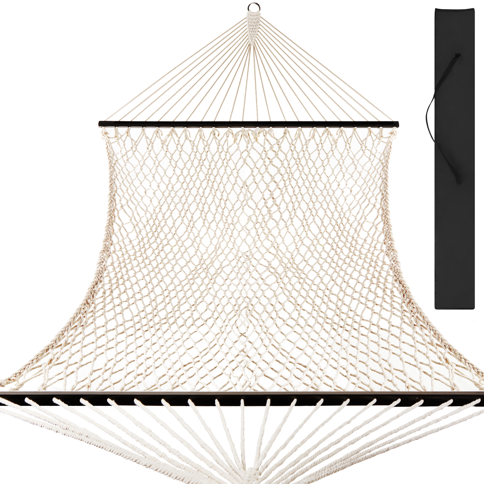 Hammocks - 2-Person Woven Cotton Rope Double Hammock for Backyard w/ Spreader Bars, Carrying Case