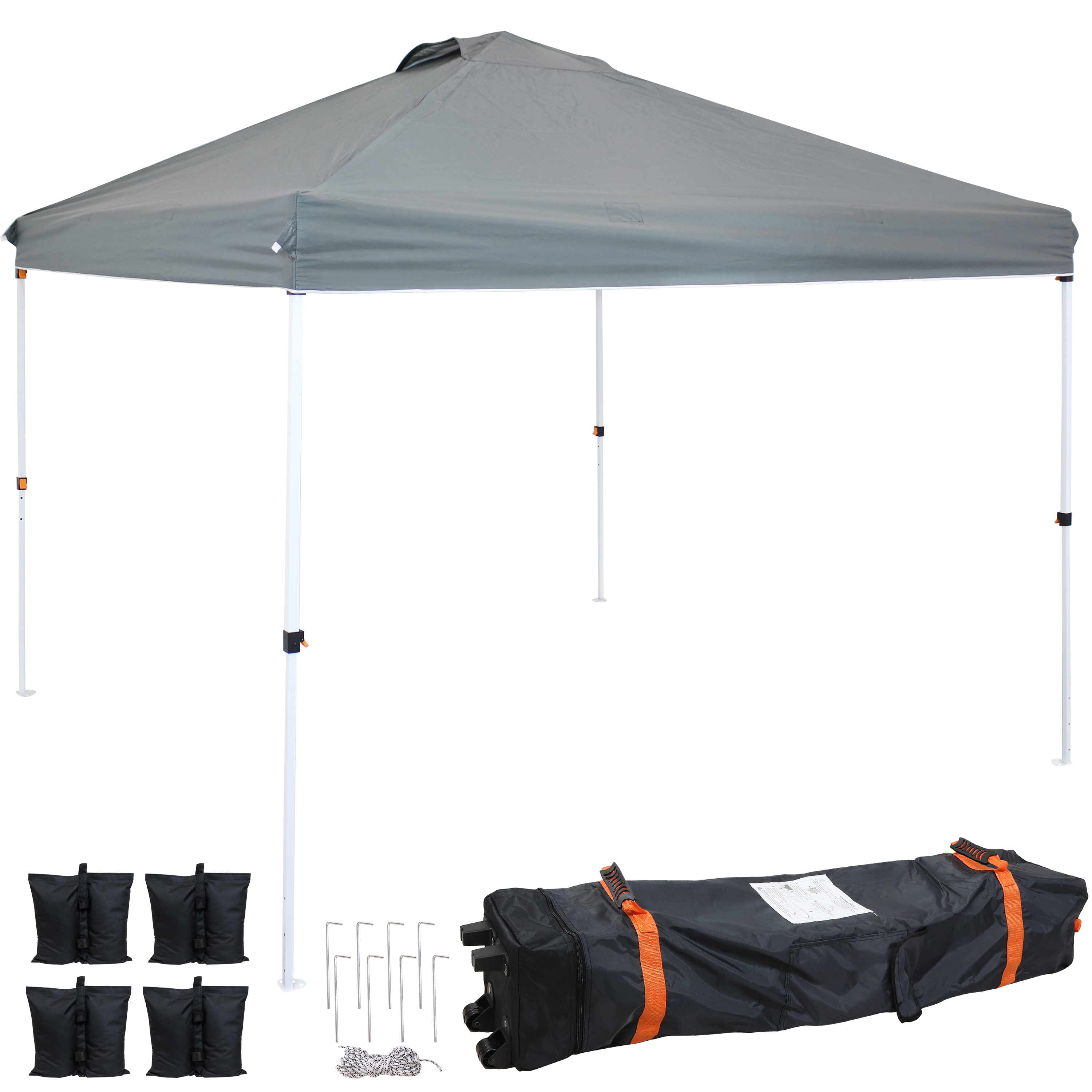 Sunnydaze 10x10 Foot Premium Pop-Up Canopy and Carry Bag/Sandbags - Gray