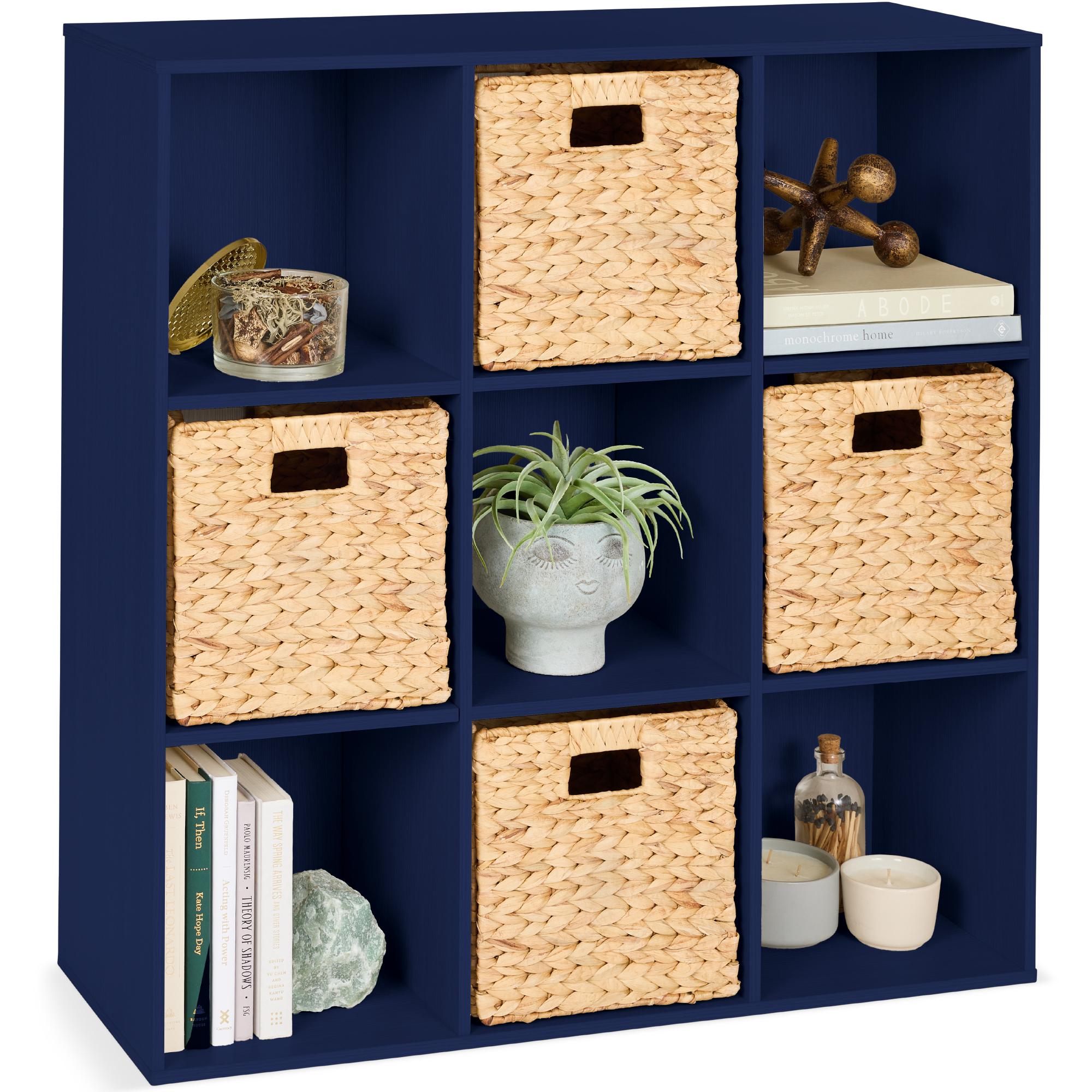 9-Cube Bookshelf, Display Storage System, Compartment Organizer w/ 3 Removable Back Panels - Navy - Best Choice Products Online