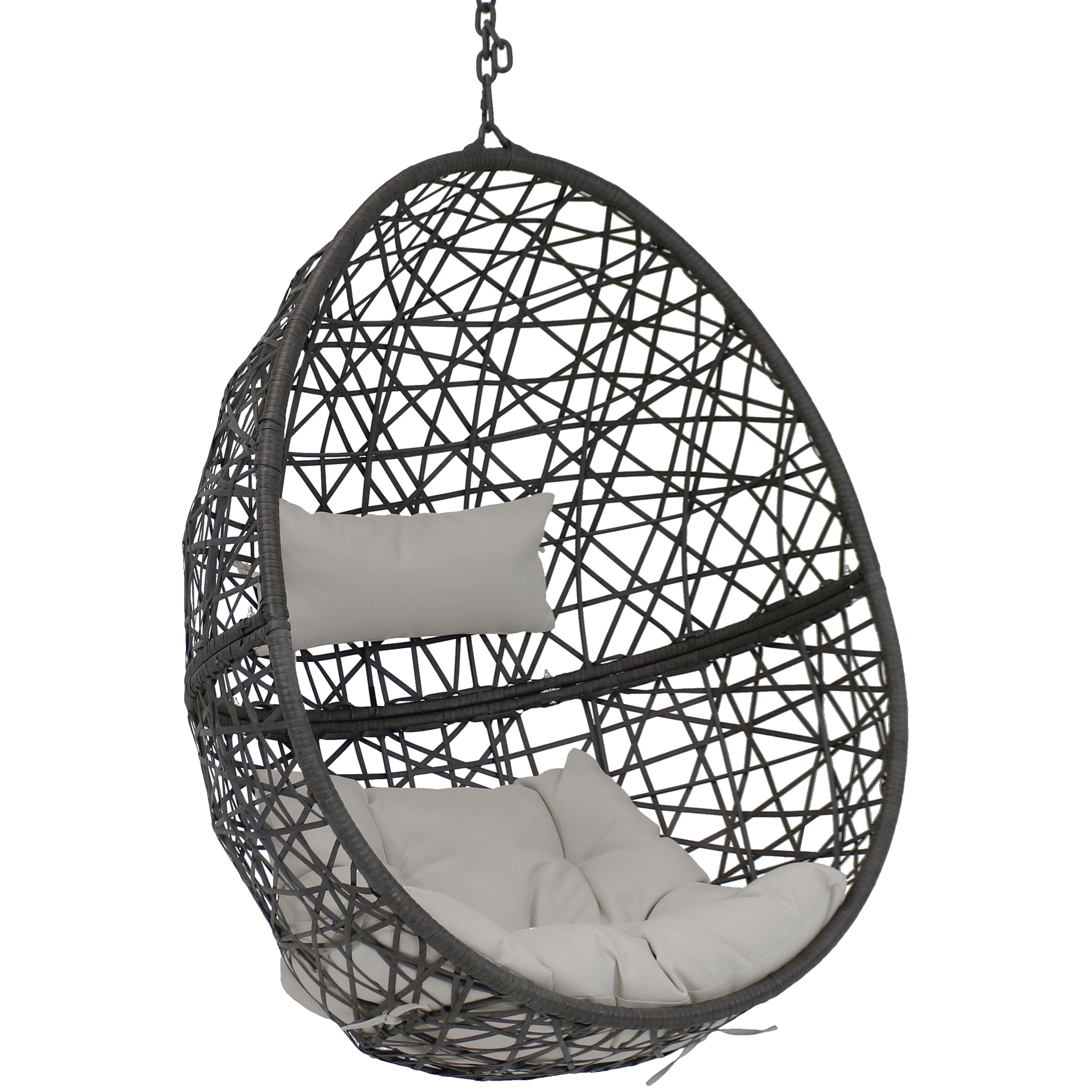 Sunnydaze Caroline Hanging Egg Chair, Resin Wicker, Modern Design, Outdoor Use, Includes Cushion, Gray