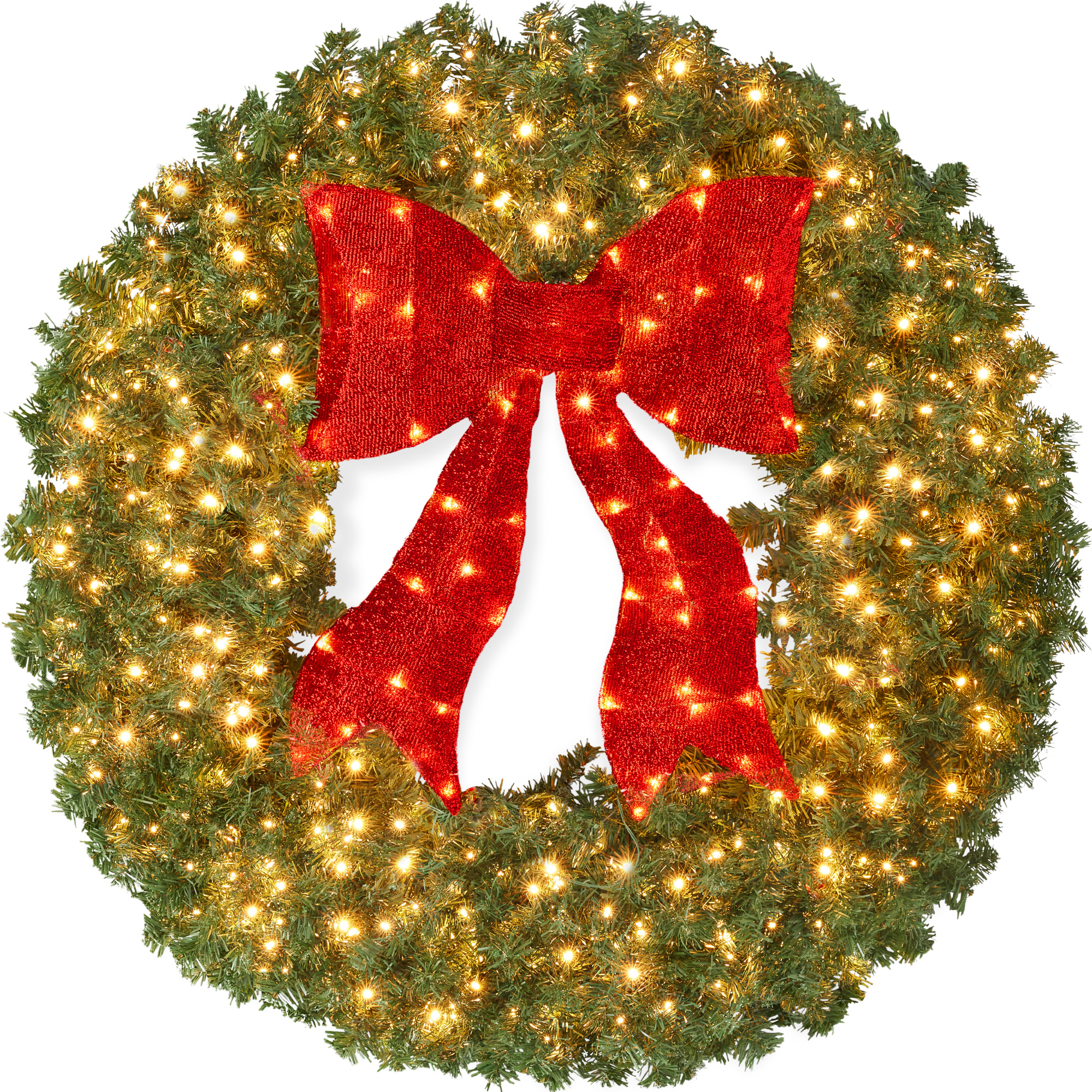 36in Artificial Pre-Lit Fir Christmas Wreath Décor w/ Red Bow, 150 LED Lights, 300 Tips, Plug-In - Best Choice Products Online