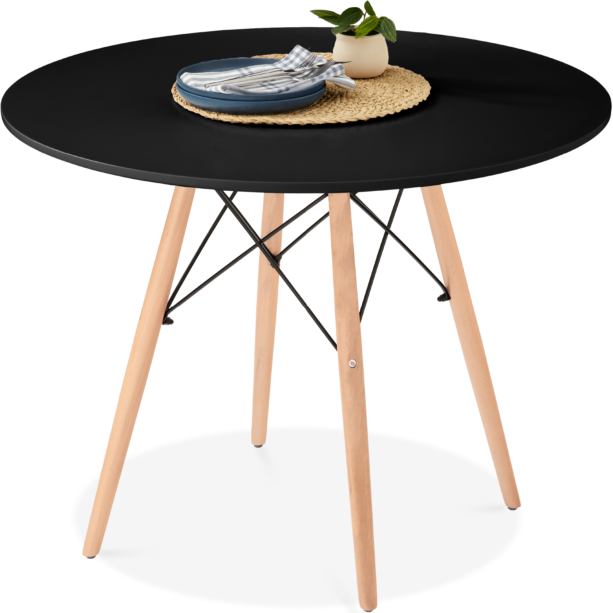 Round Compact Mid-Century Modern Dining Table w/ Beech Wood Legs, Metal Frame - Black - Best Choice Products Online