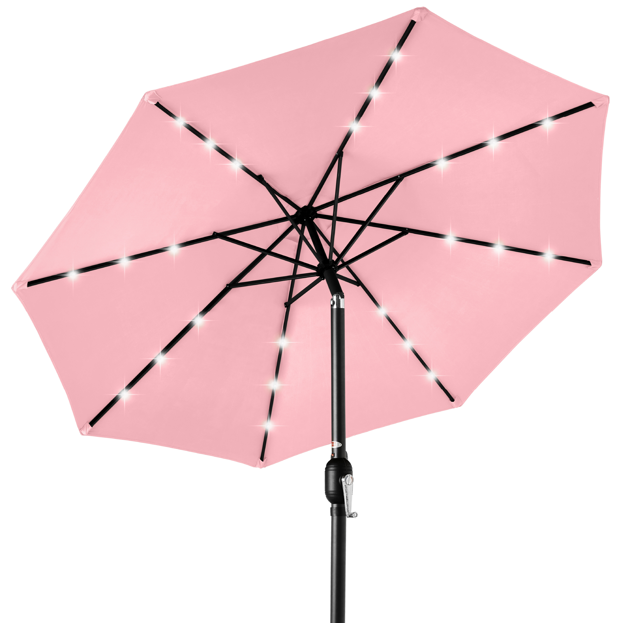 10ft Solar LED Lighted Patio Umbrella w/ Tilt Adjustment, UV-Resistant Fabric - Carnation - Best Choice Products Online