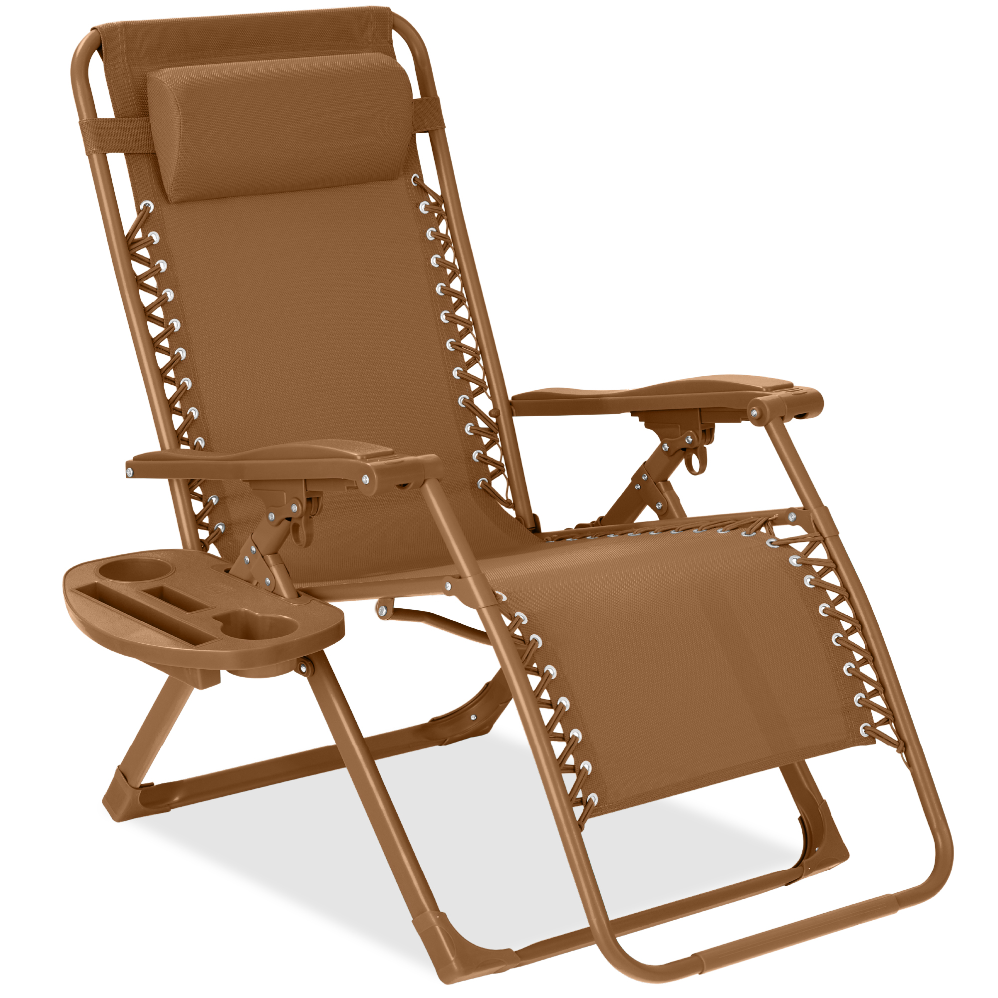 Zero Gravity Chair, Folding Patio Recliner w/ Side Tray, Headrest - Desert - Best Choice Products Online