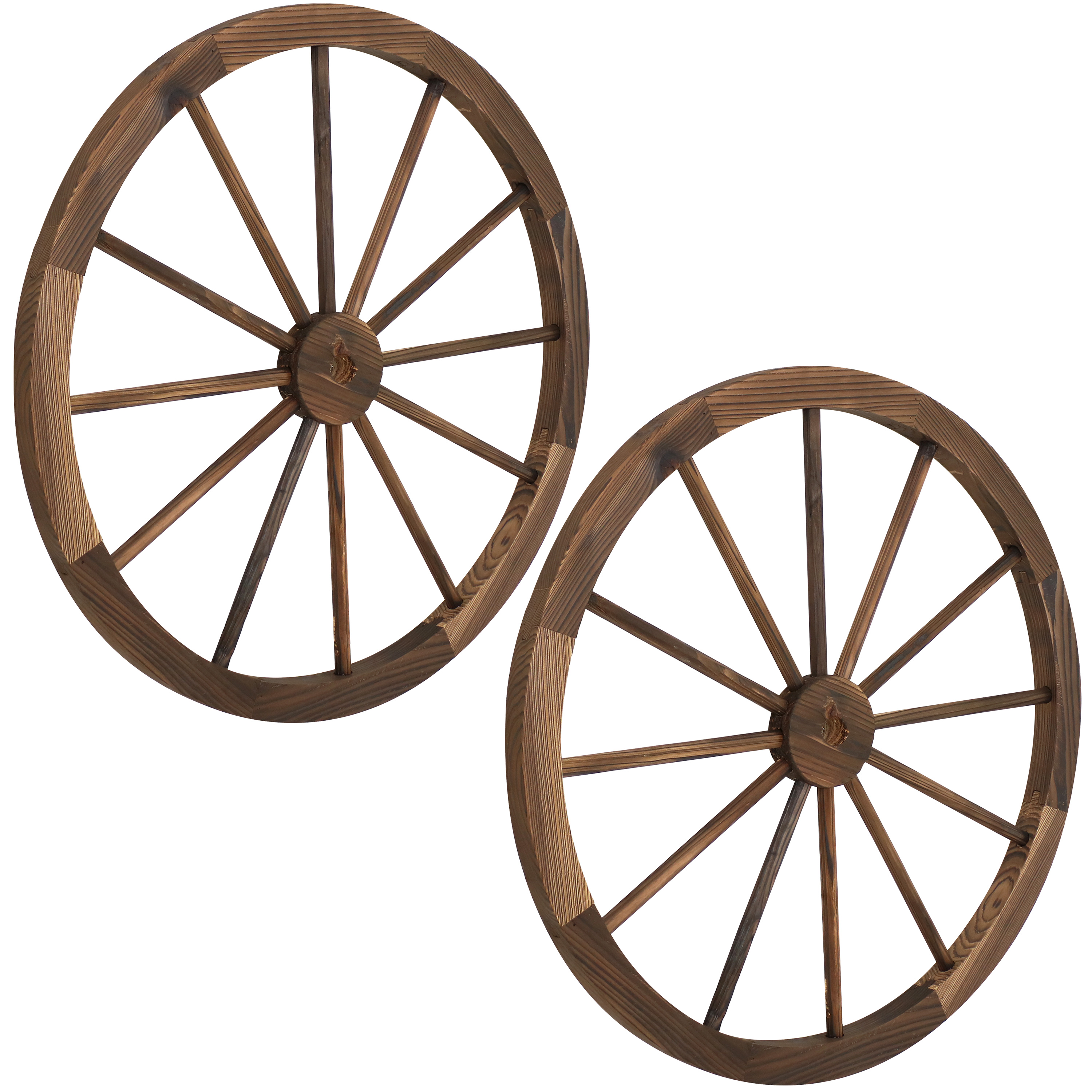 Sunnydaze Set of 2 Indoor/Outdoor Wooden Wagon Wheels - 29-Inch - Natural