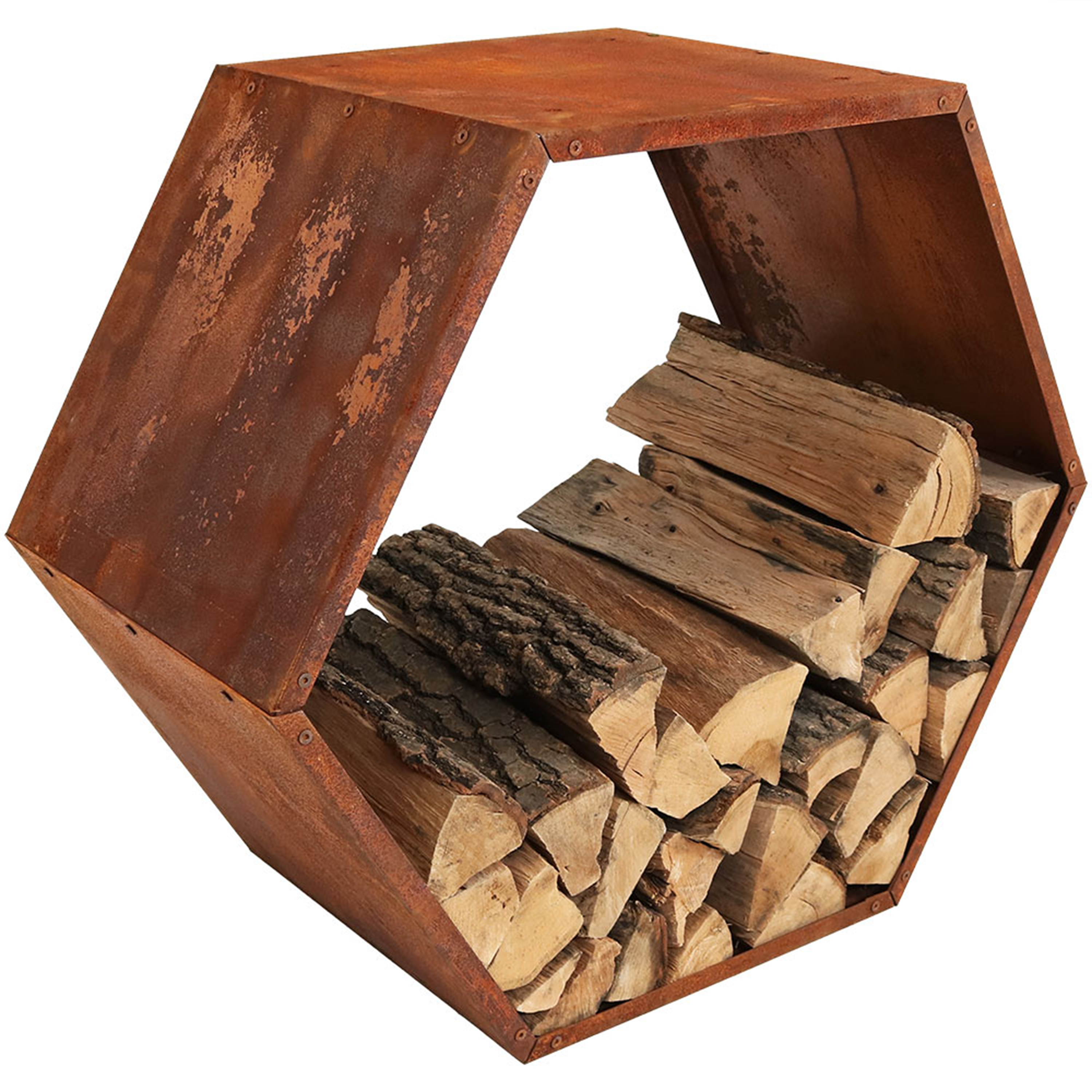 Sunnydaze 30-Inch Hexagon Rustic Honeycomb Firewood Log Rack, 1 Log Rack