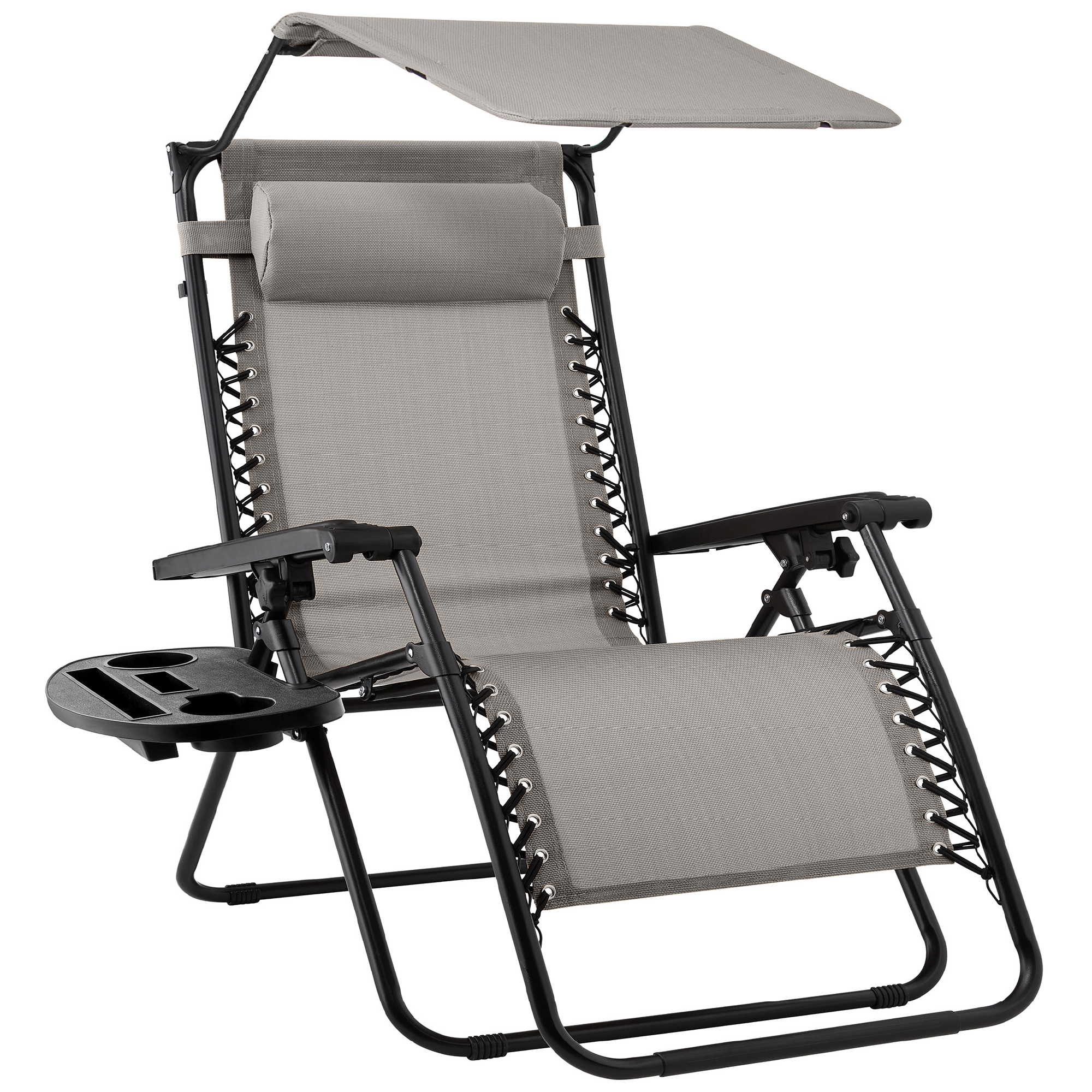 Folding Zero Gravity Chair, Patio Lounge Recliner w/ Canopy Shade, Headrest, Side Tray - Ice Gray - Best Choice Products Online