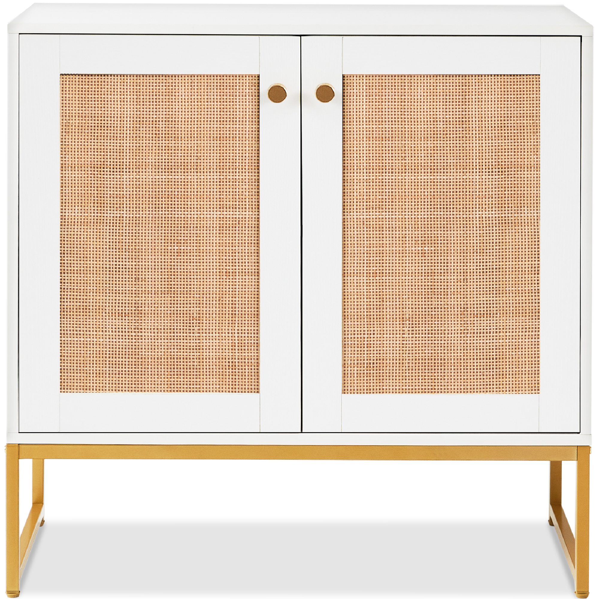 Rattan Storage Cabinet, Accent Furniture, 2-Door Cupboard w/ Non-Scratch Foot Pads - White - Best Choice Products Online