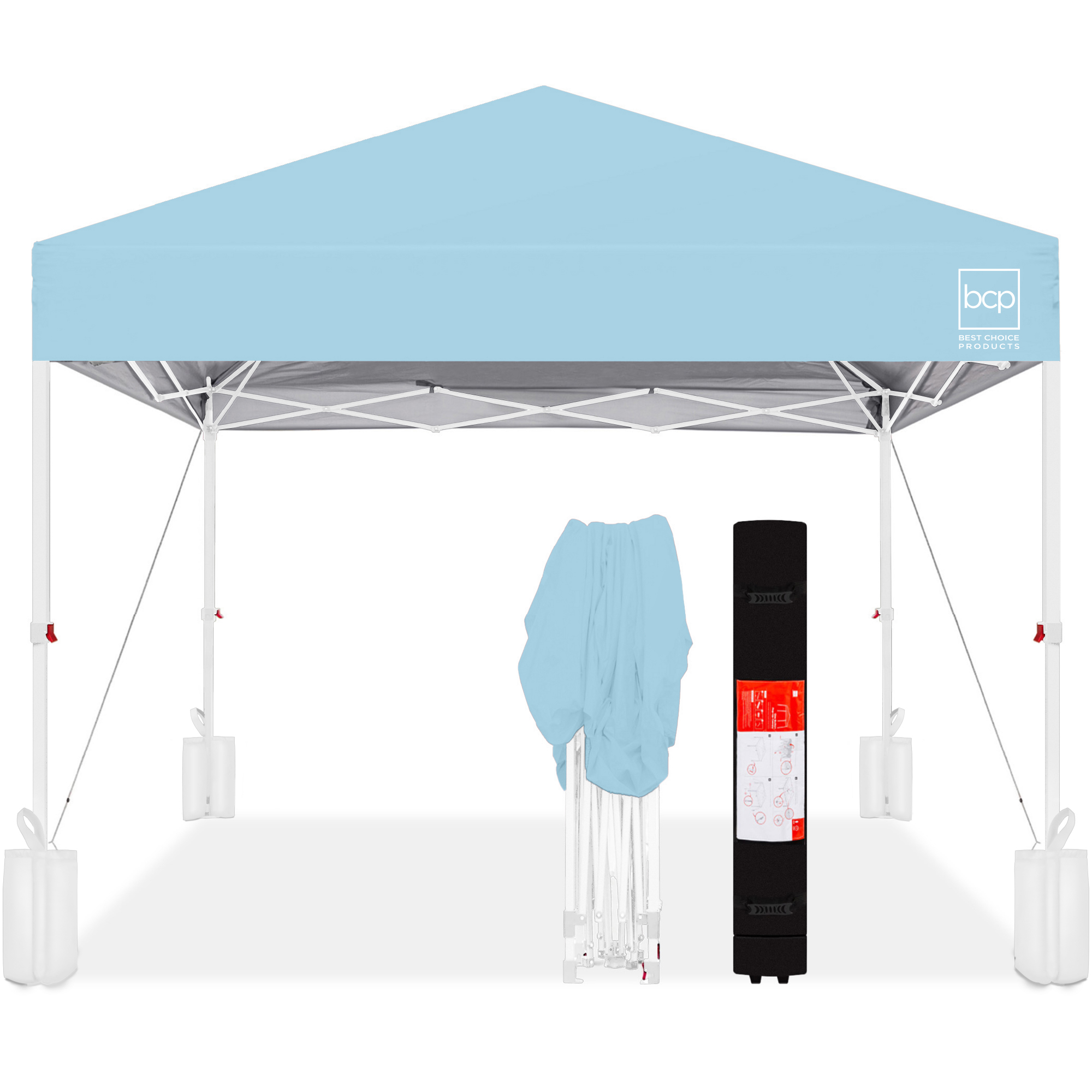 One-Person Setup 10x10ft Instant Pop-Up Canopy Portable Tent w/ 1-Button Push, Wheeled Carry Case - French Blue/White - Best Choice Products Online