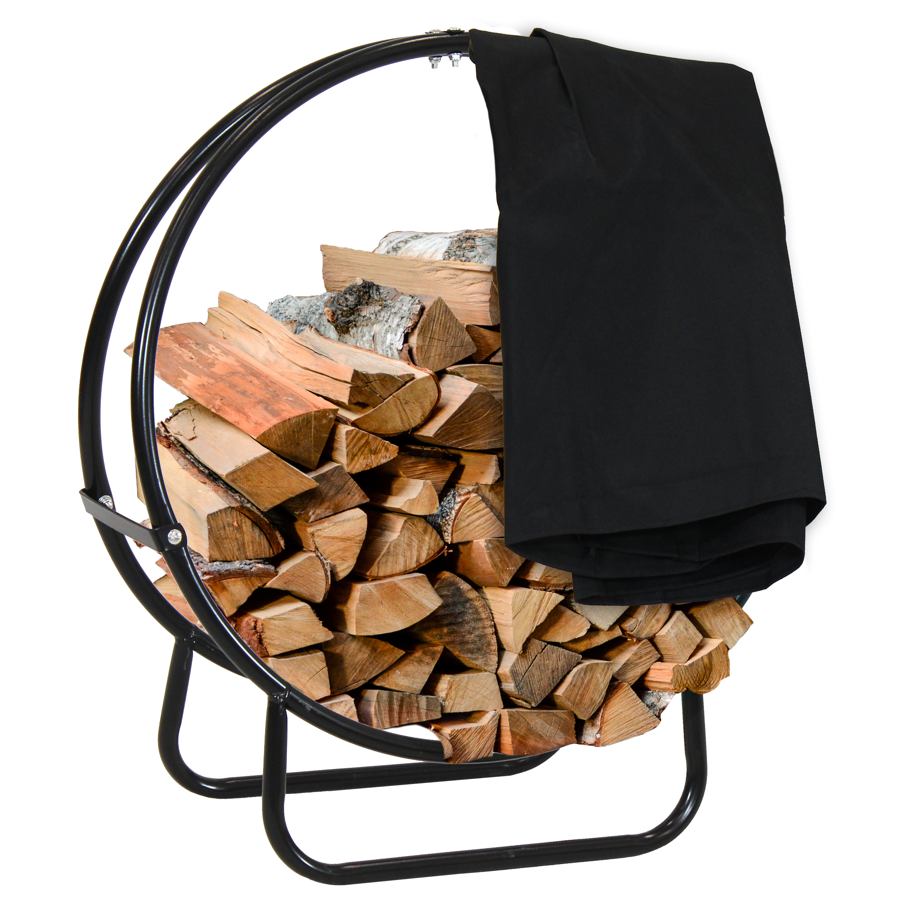 Sunnydaze Steel Firewood Log Hoop, Size and Color Options Available, Black, 24-Inch, Hoop and Cover Combo