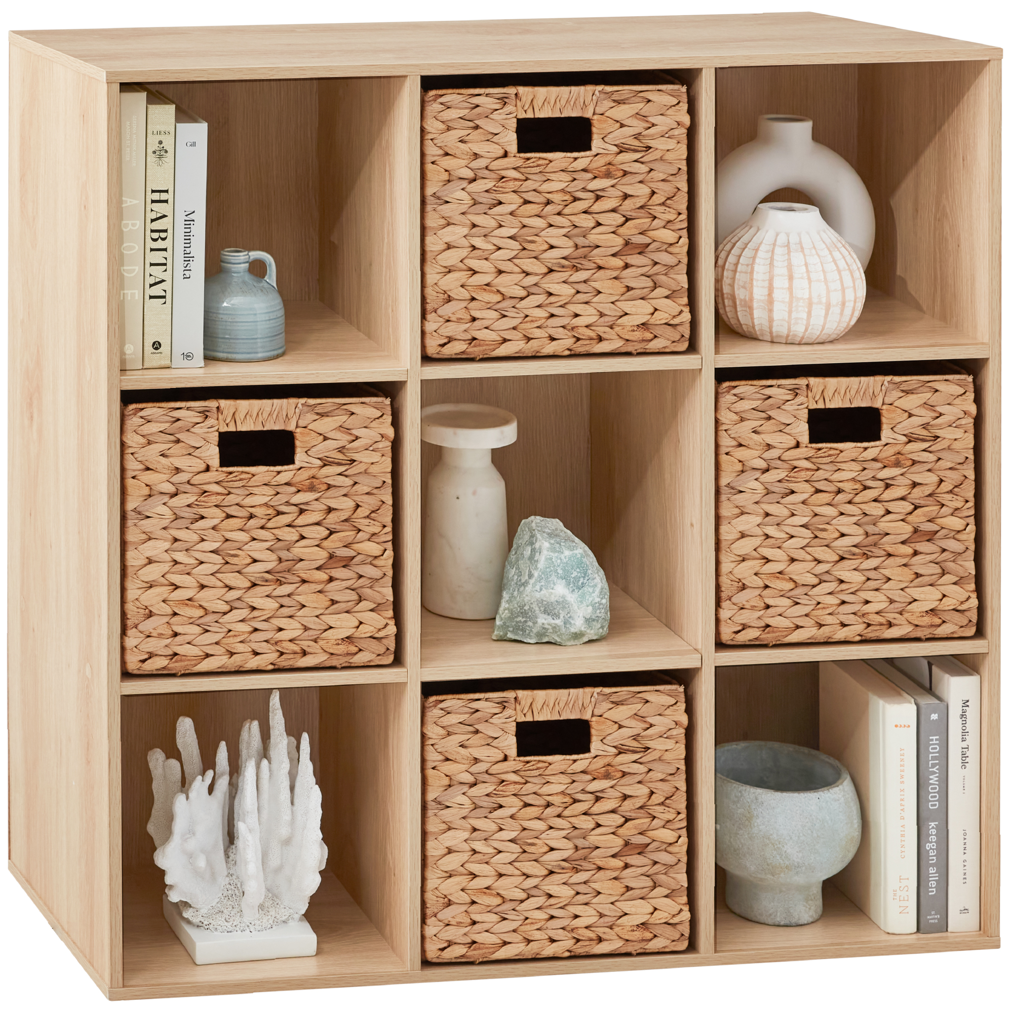 9-Cube Bookshelf, Display Storage System, Compartment Organizer w/ 3 Removable Back Panels - Light Oak - Best Choice Products Online
