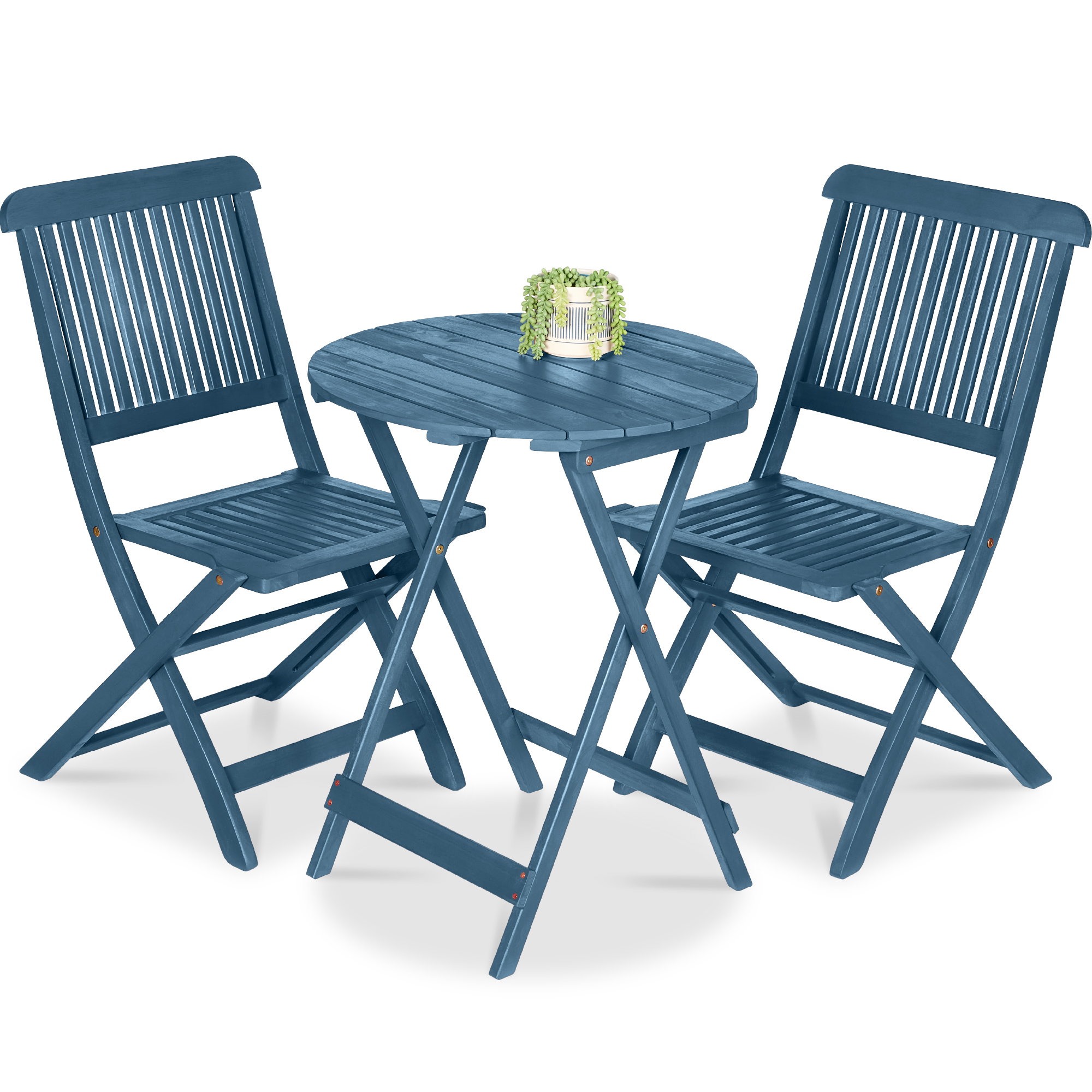 3-Piece Acacia Wood Bistro Set, Folding Patio Furniture w/ 2 Chairs, Table - Slate Blue - Best Choice Products Online