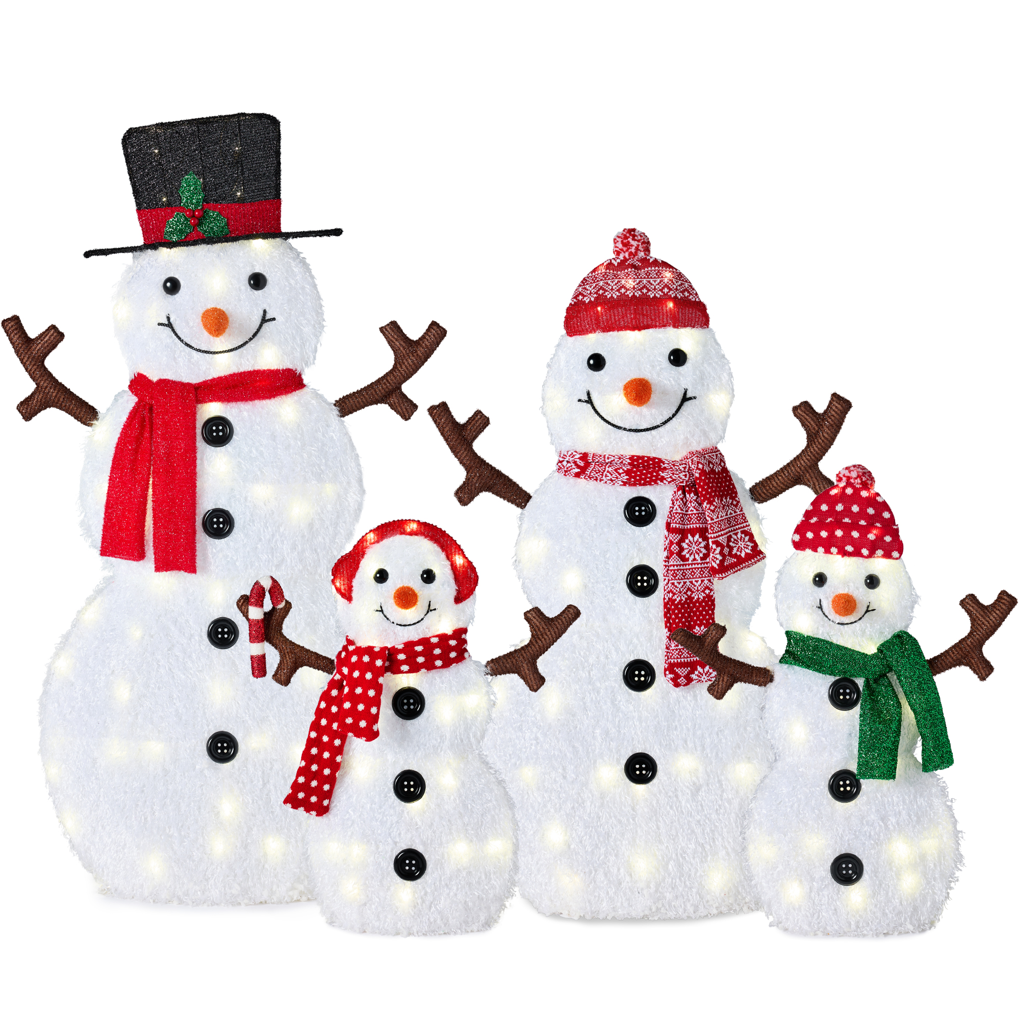 4-Piece 2D Lighted Snowman Family Set Outdoor Yard Décor w/ 160 Twinkling LED Lights - Best Choice Products Online