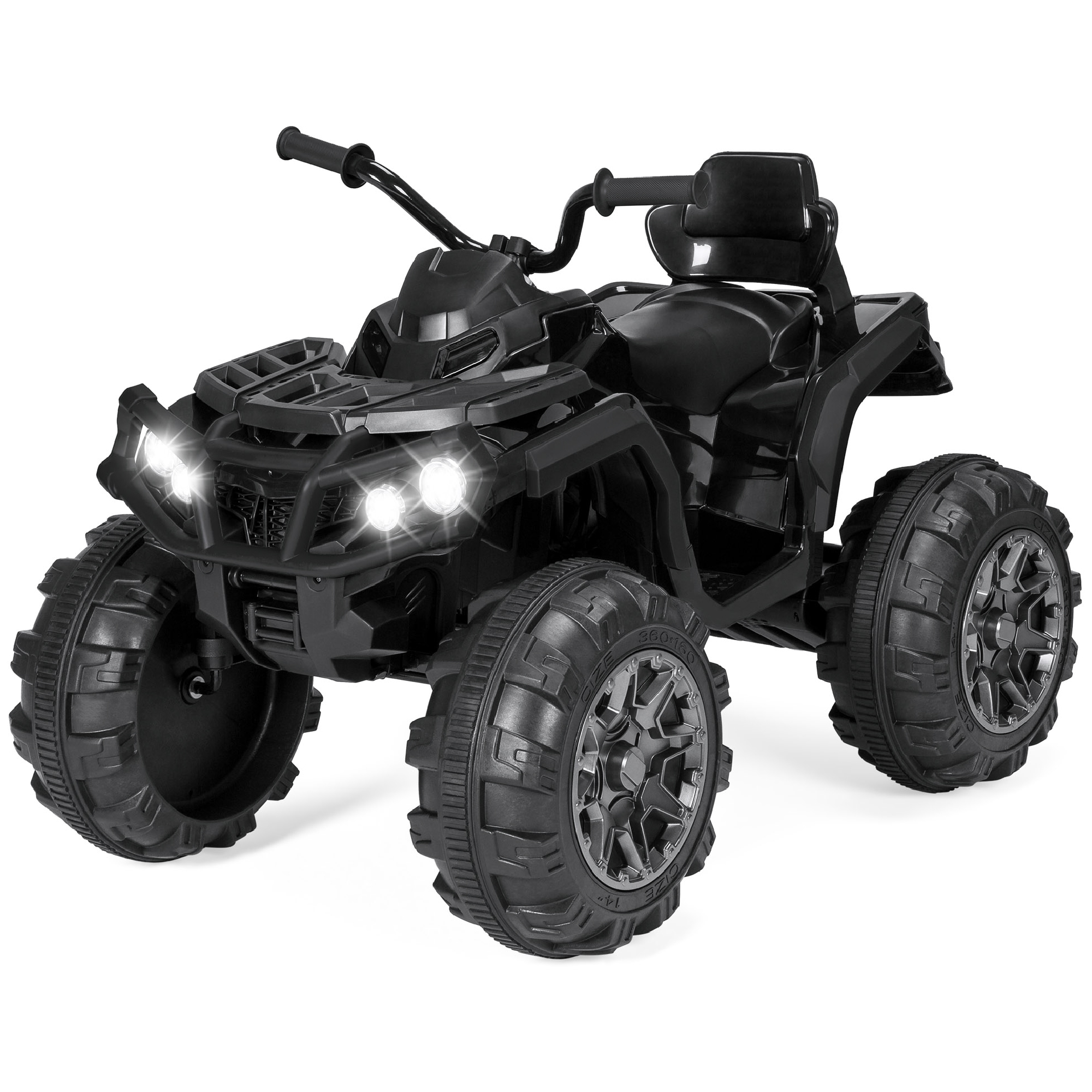 Kids ATV, 12V Battery Power 4-Wheel Super Quad Driving Car Toy w/ LED Headlights, Bluetooth, Treaded Tires, Radio - Black - Best Choice Products
