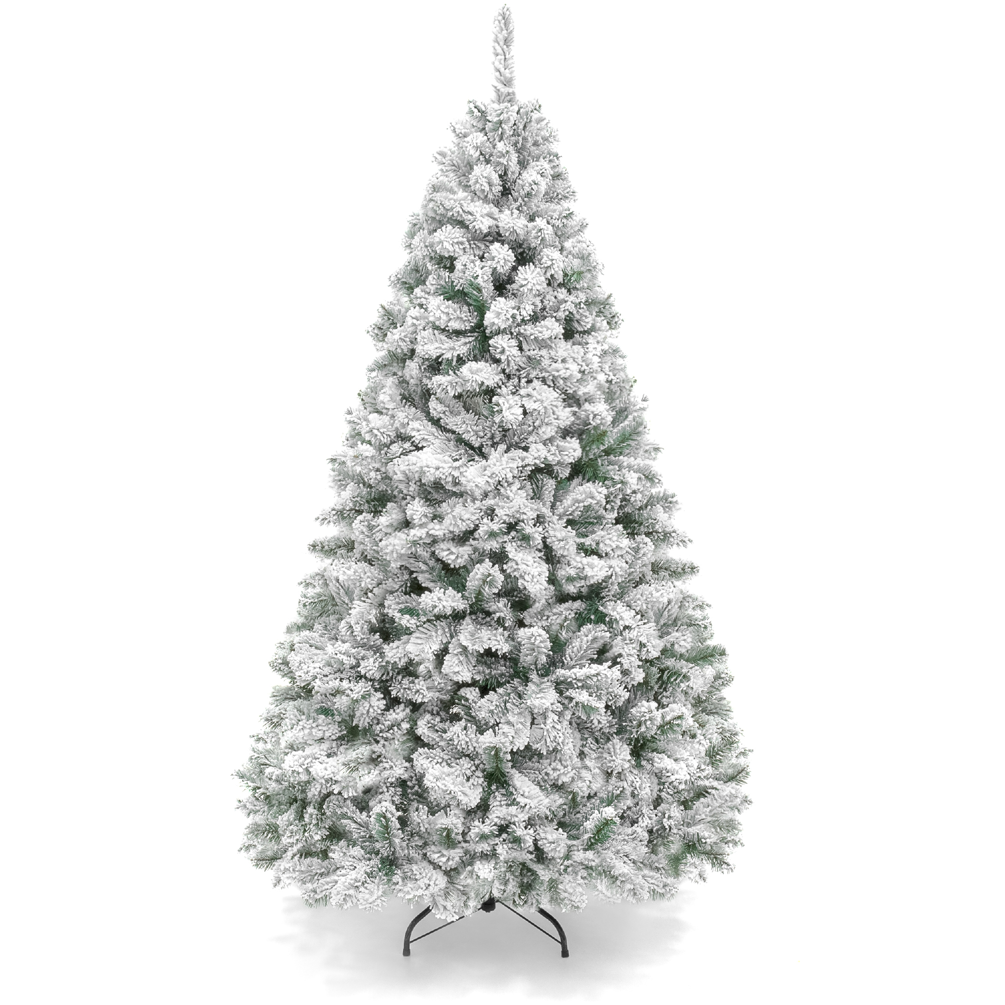 Best Snow Flocked Artificial Hinged Christmas Tree, Premium Holiday Pine Branches, Foldable Metal Base - 7.5ft - Best Choice Products Online