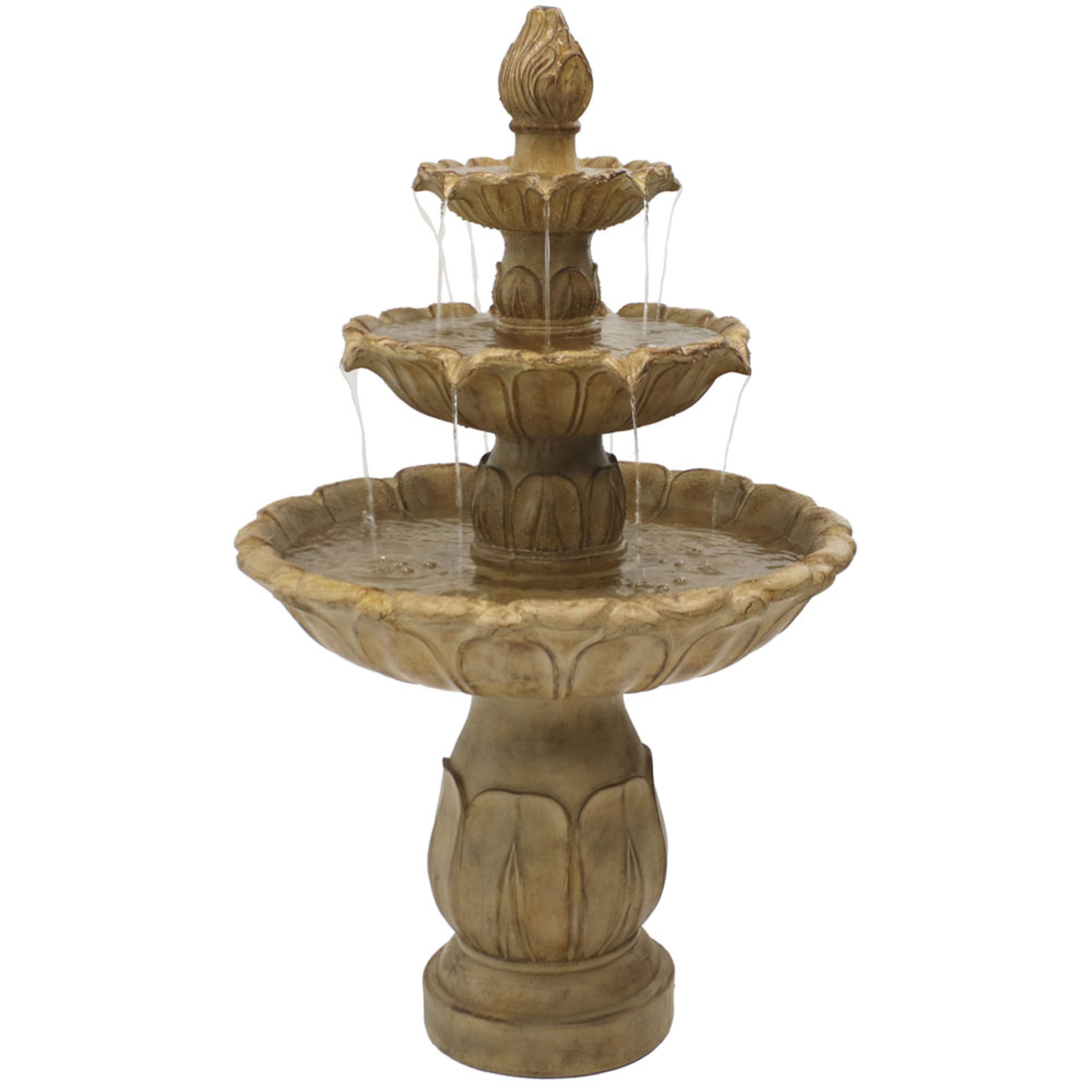 Sunnydaze 3-Tier Classic Tulip Water Fountain - Stone Finish - 46-Inch