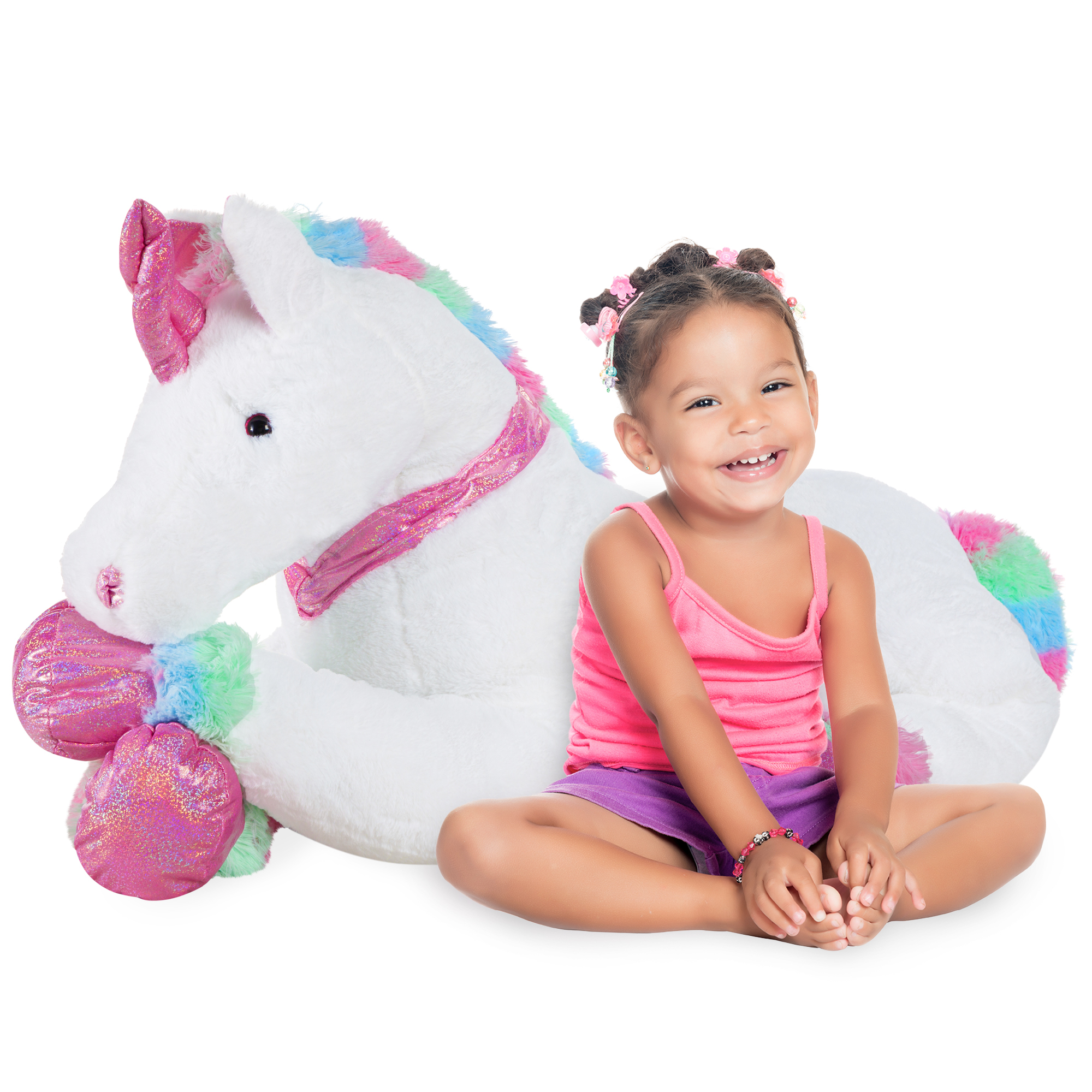 Extra Large Plush Unicorn, 52in Life-Size Stuffed Animal Toy w/ Rainbow Details - Best Choice Products Online