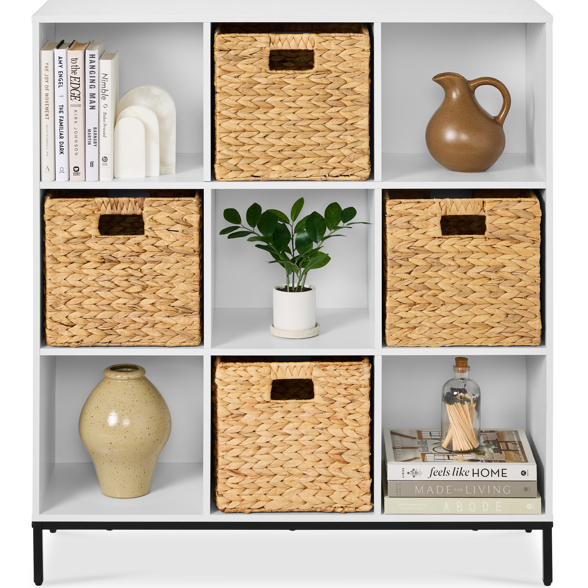Best Choice Products Elevated 9-Cube Storage Organizer, 11in Shelf, Bookcase, Display Shelf, w/ Metal Legs  White - White